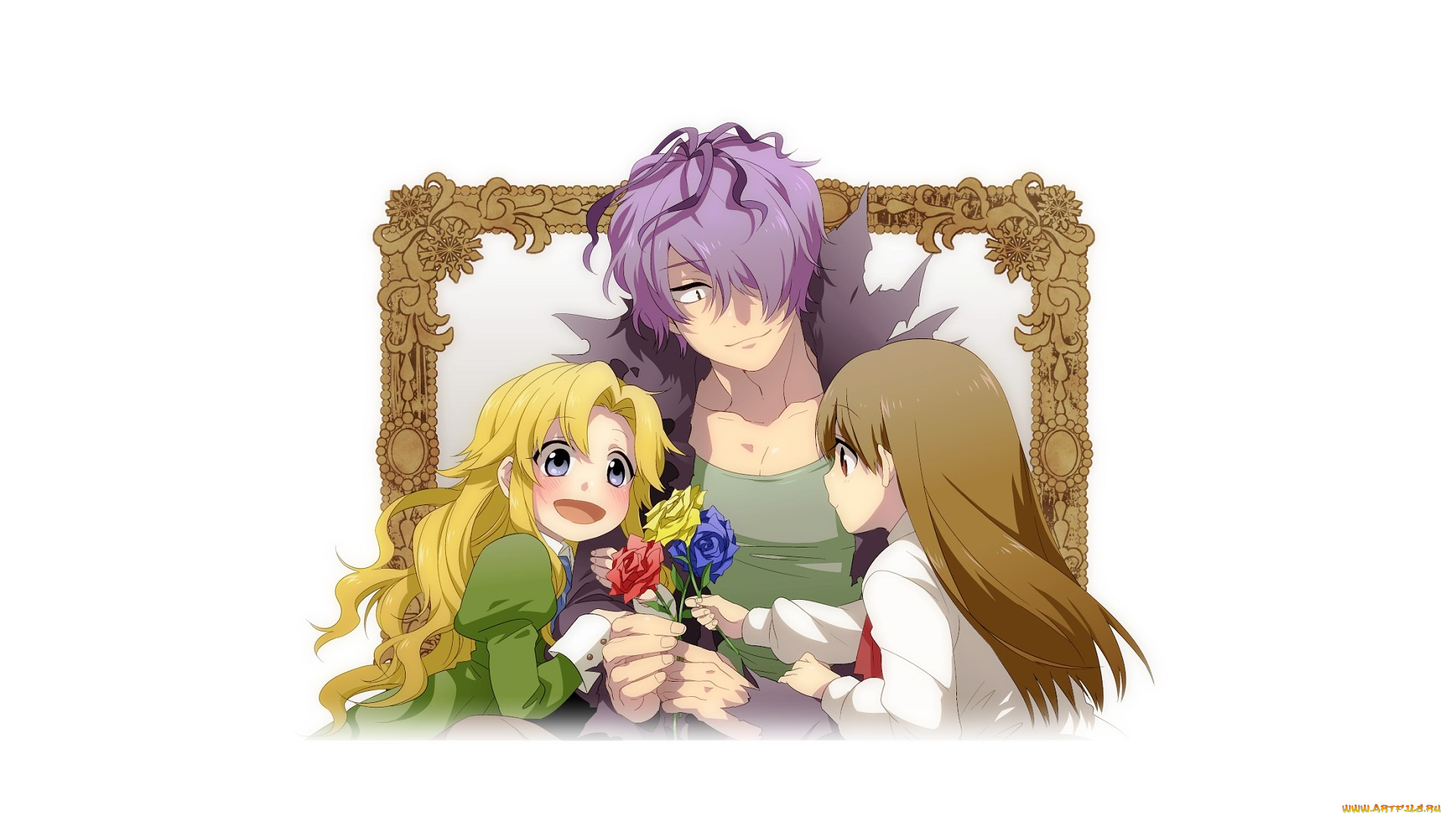 аниме, ib, mary, рамка, розы, garry, eve, белый, фон, девушки, мужчина