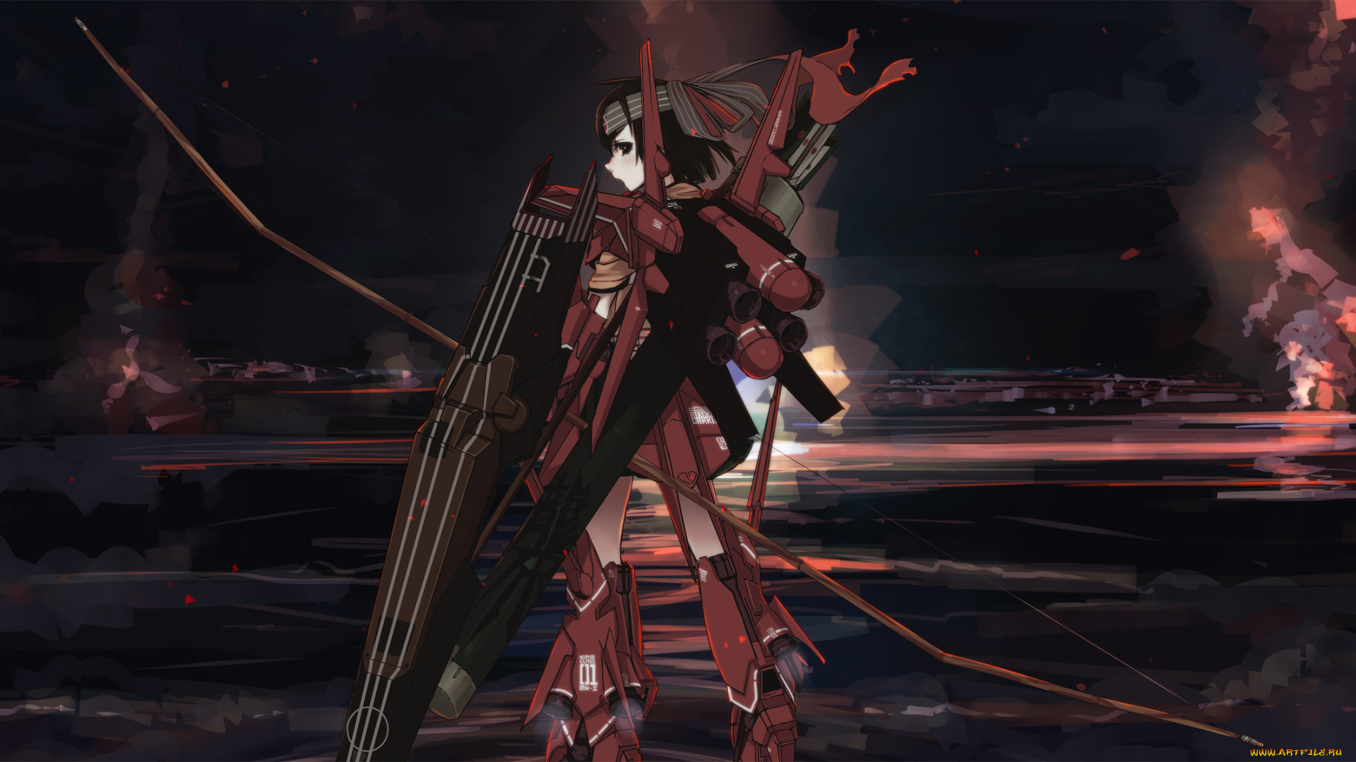 аниме, kantai, collection, арт, девушка, оружие, ночь, kumonji, aruto, hiryuu, kancolle, rebawoo