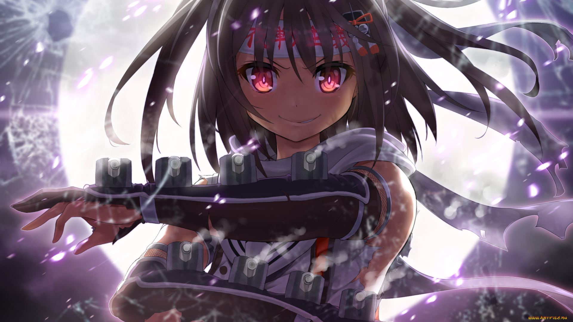 аниме, kantai, collection, арт, взгляд, девушка, луна