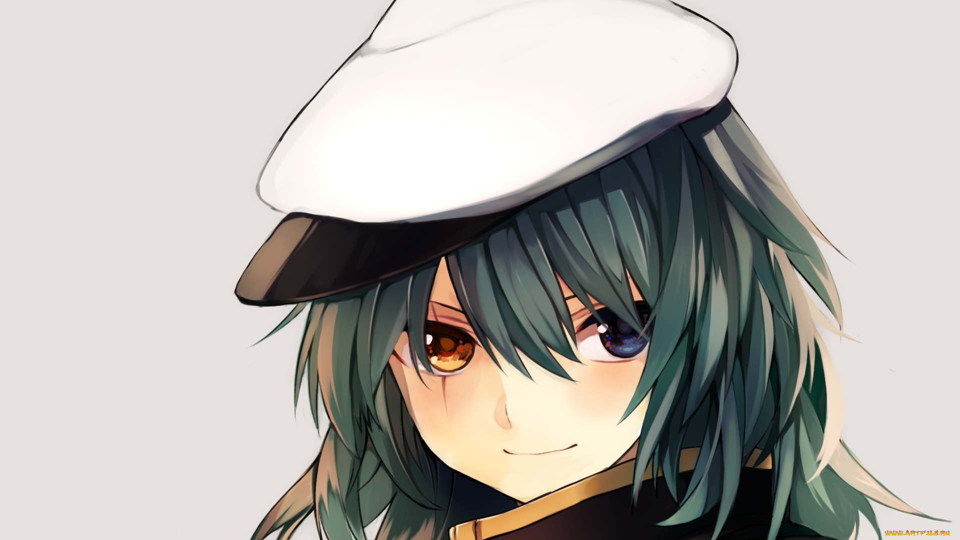 аниме, kantai, collection, белый, фон, кепка, портрет, девушка