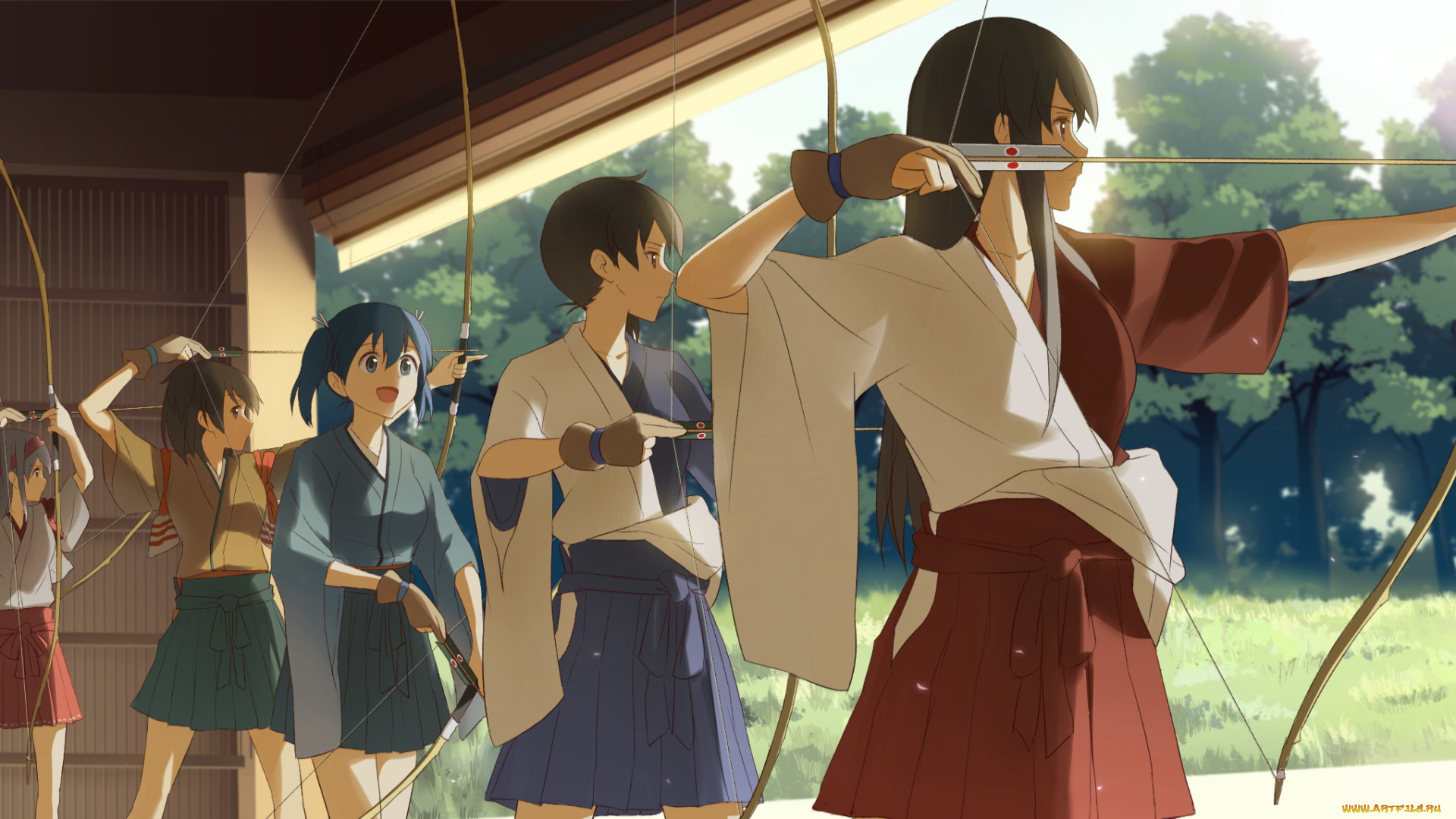 аниме, kantai, collection, стрелы, луки, девушки, школа