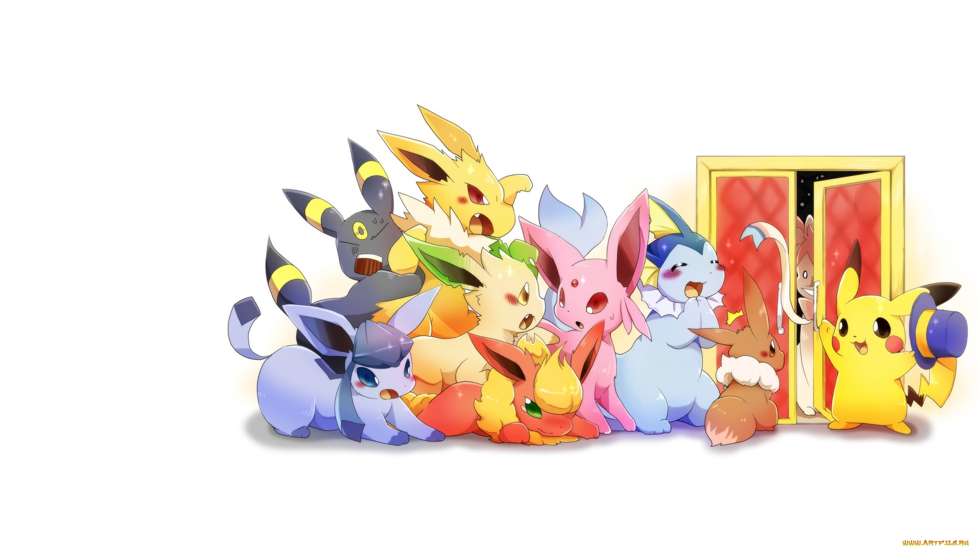 аниме, pokemon, белый, фон, покемоны, арт