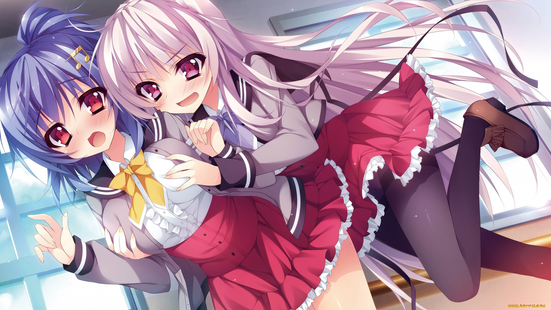 аниме, *unknown, , другое, форма, смушение, девушки, падение, небо, окно