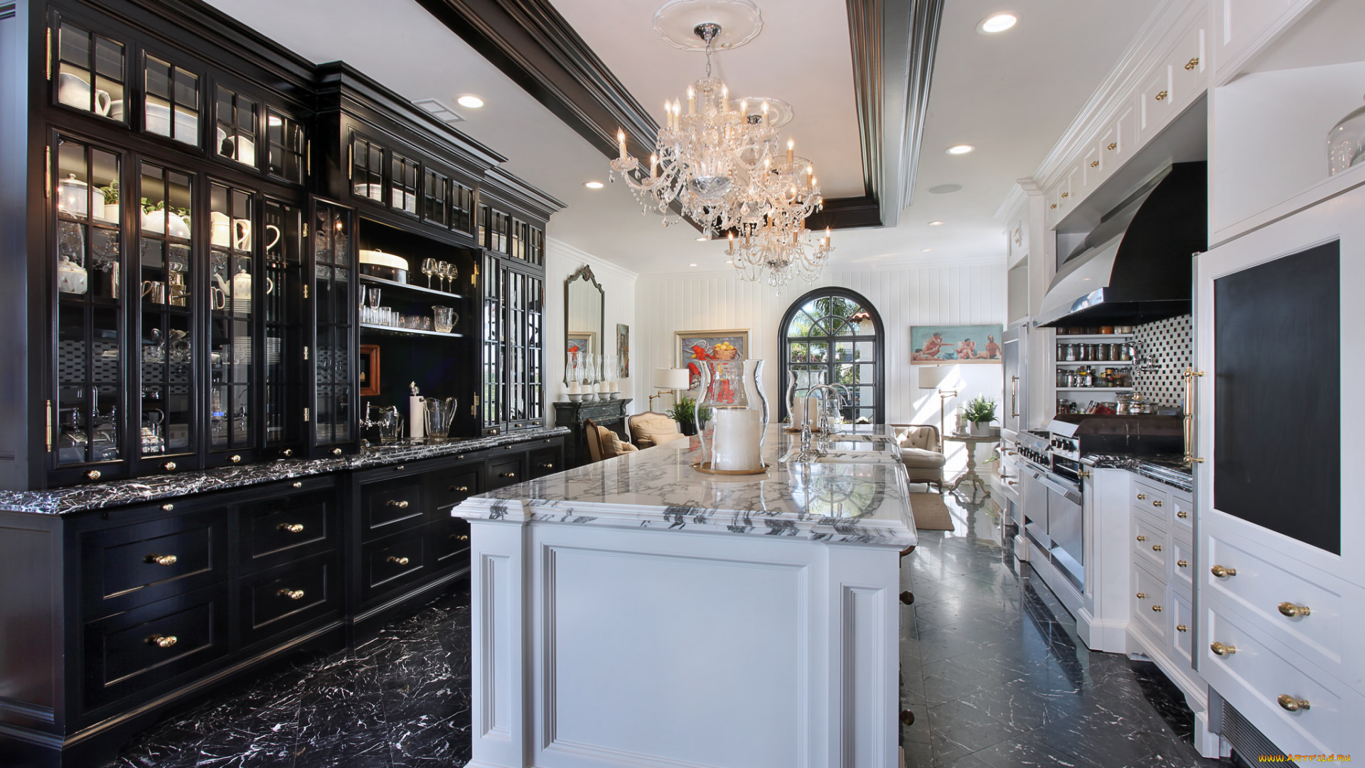 интерьер, кухня, стулья, стол, цветы