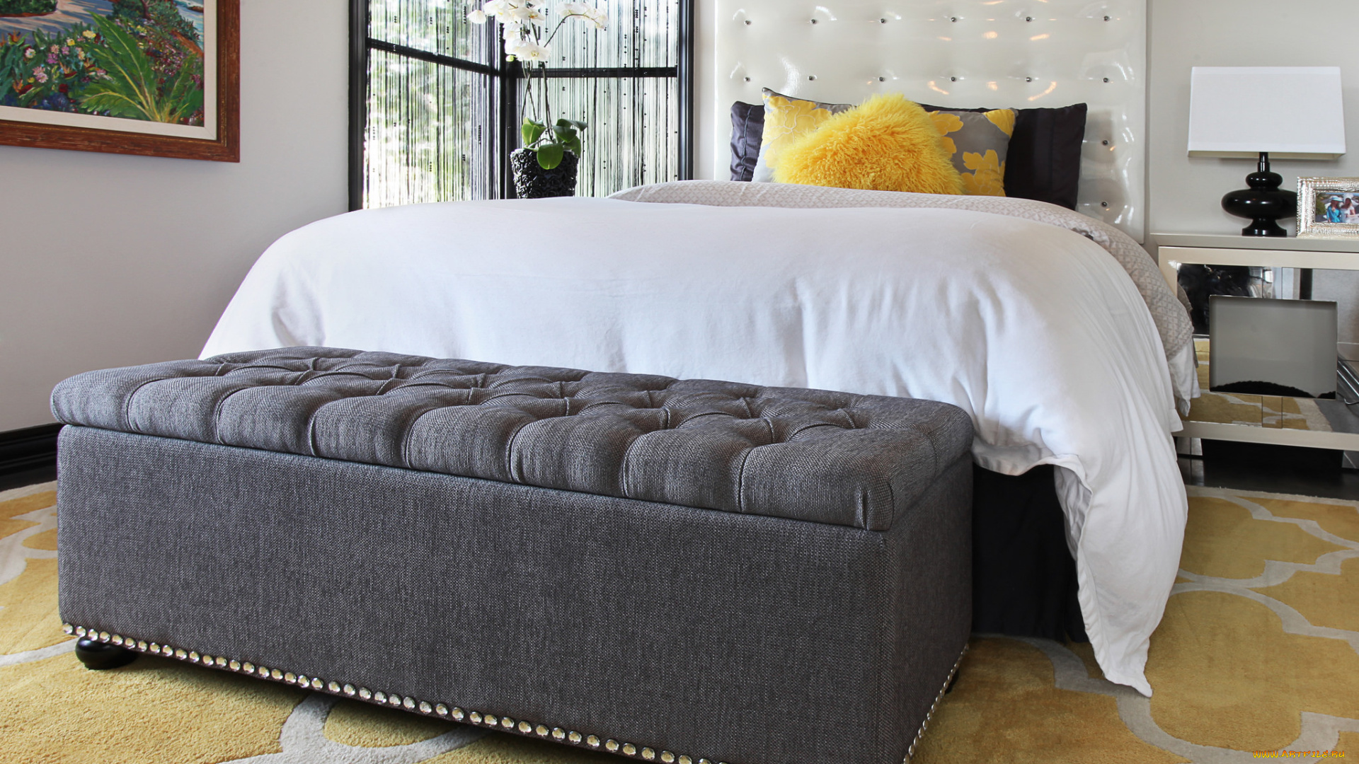 интерьер, спальня, подушки, люстра, светильник, стиль