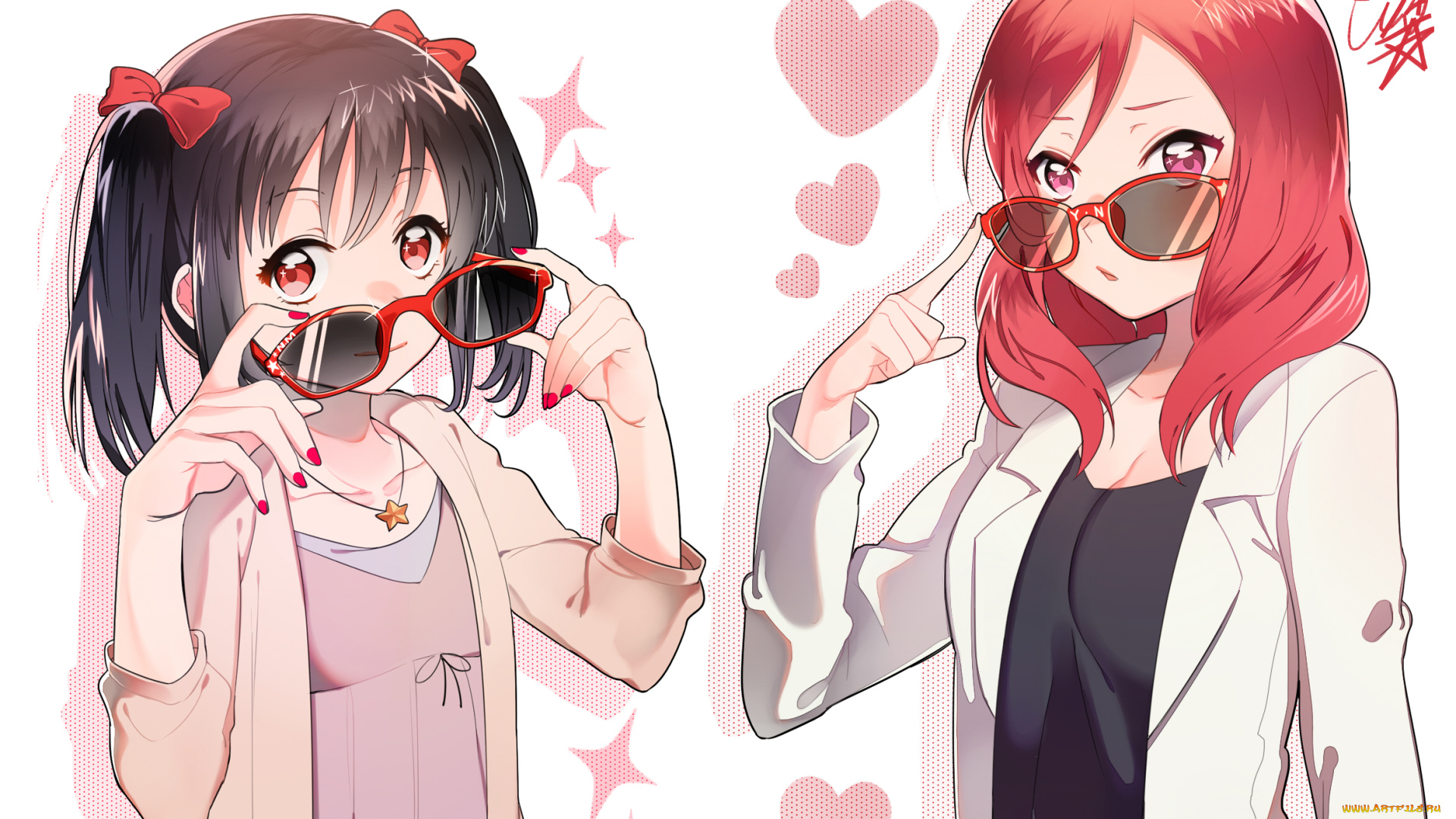 love, live, , school, idol, project, аниме, *unknown, , другое, сердечки, девушки, очки