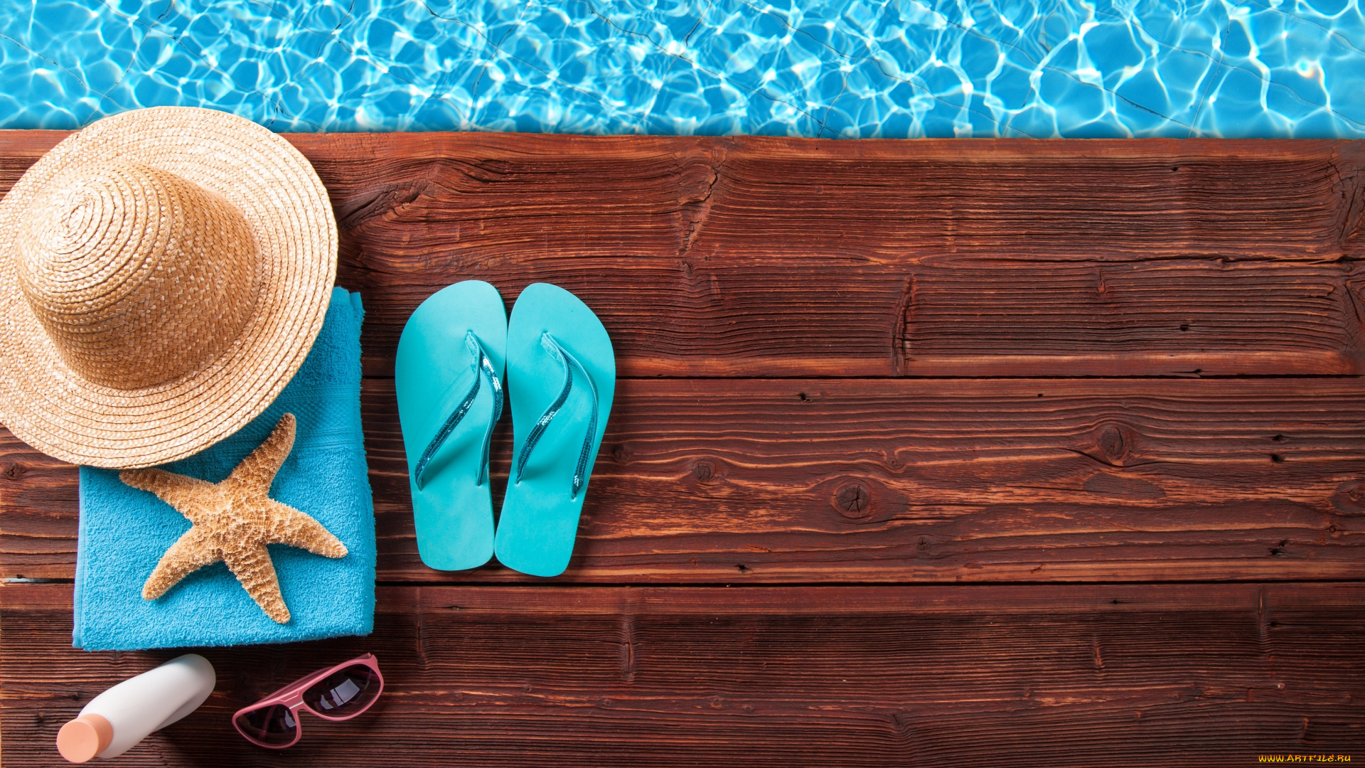 разное, предметы, быта, вода, полотенце, шляпа, сланцы, морская, звезда, очки, крем