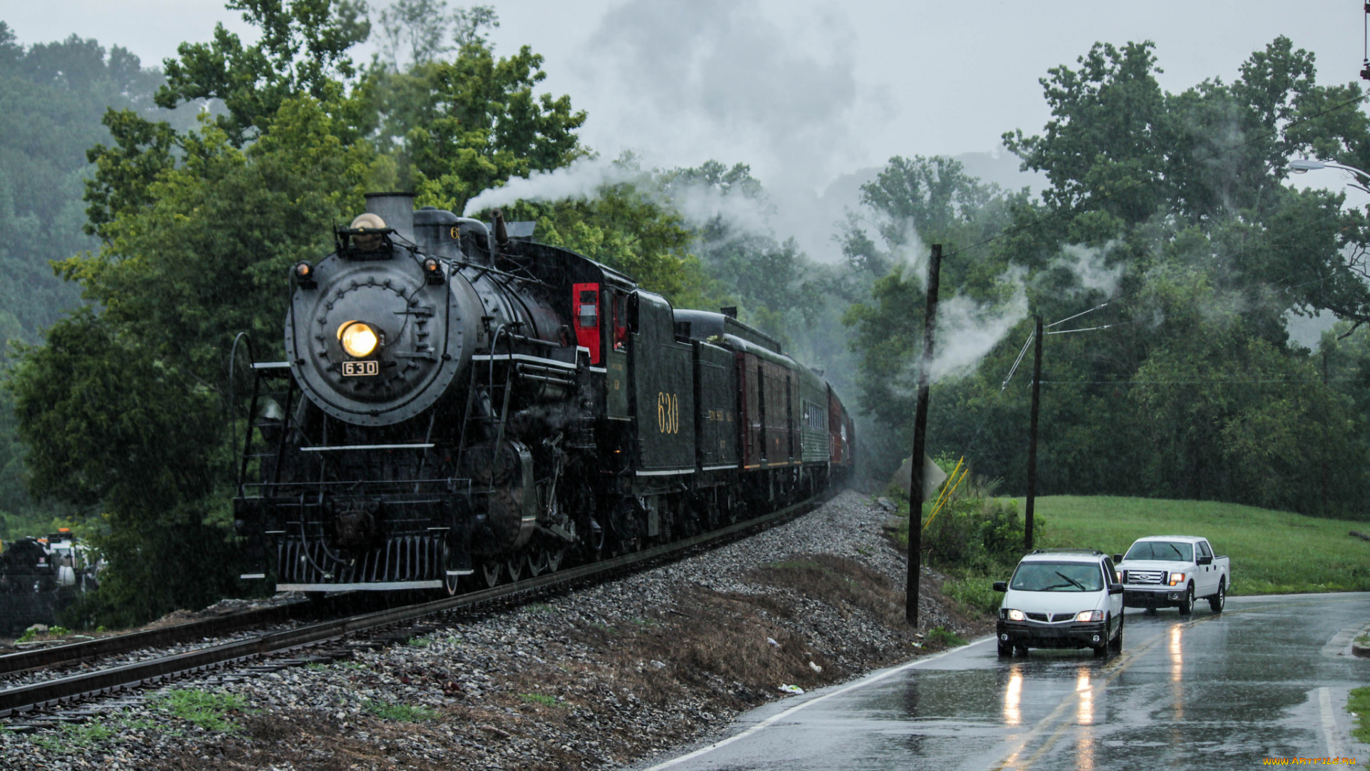 техника, паровозы, вагоны, паровоз, рельсы, дорога, железная