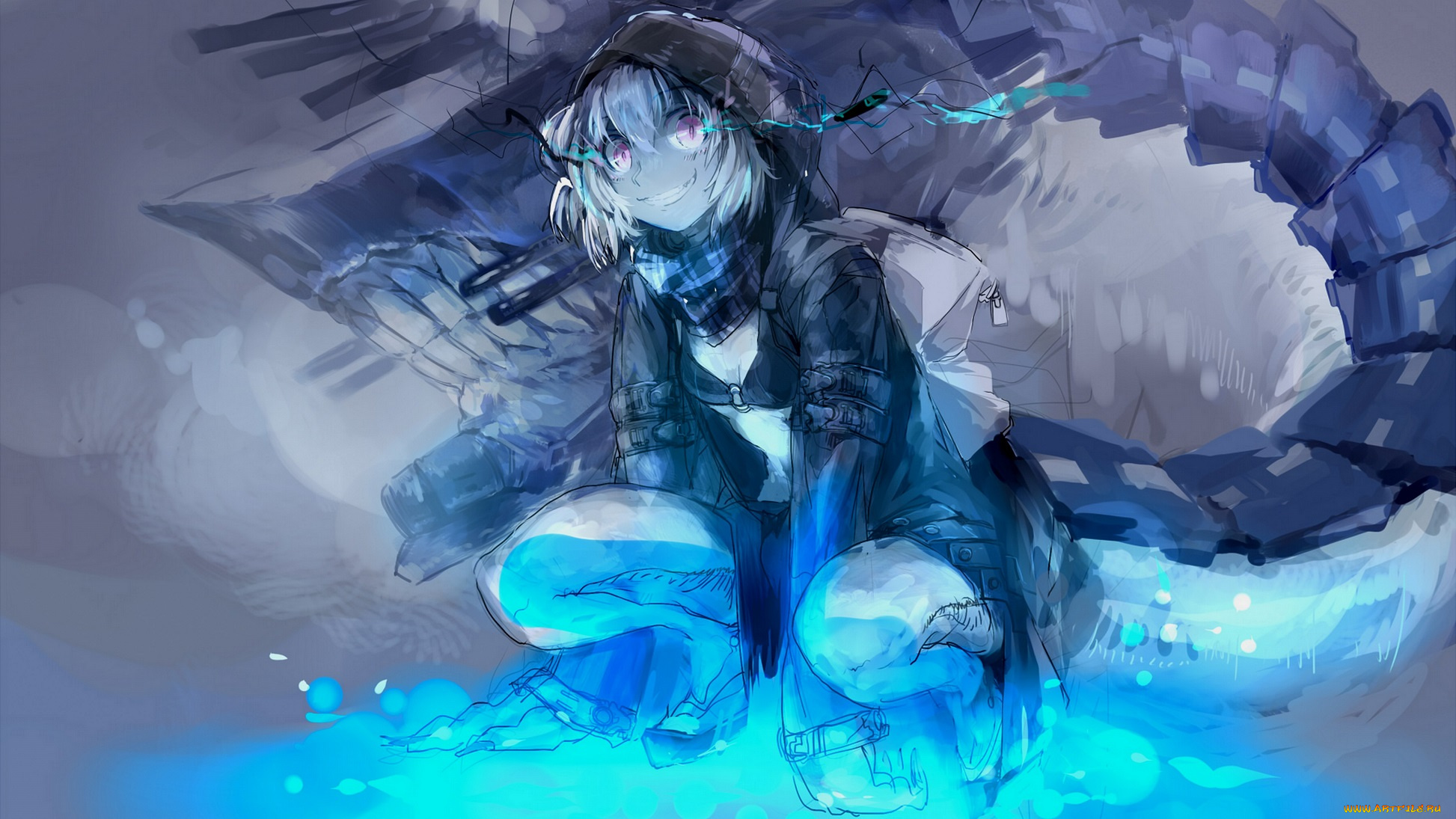 аниме, kantai, collection, демон, оружие, девушка