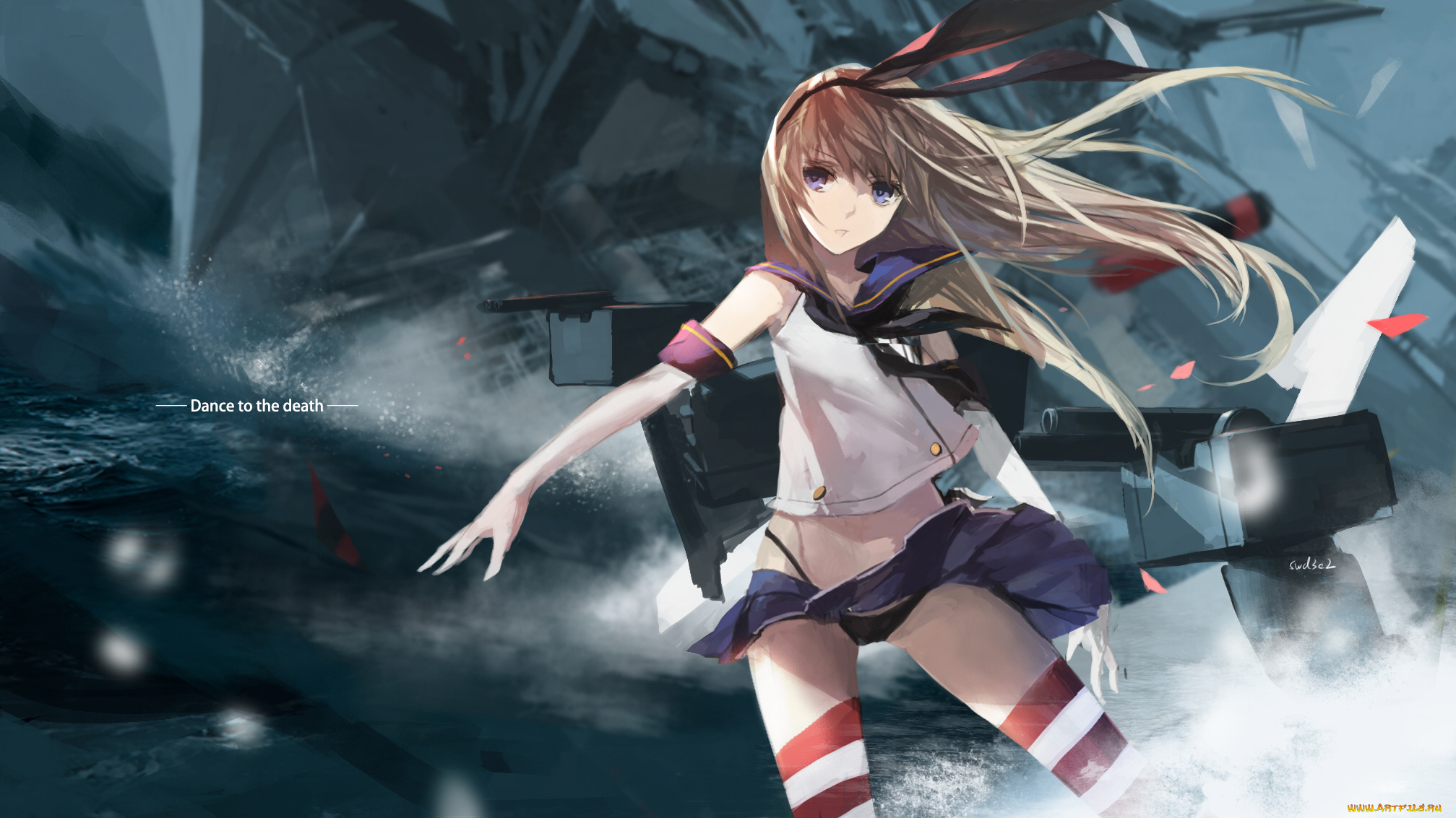 аниме, kantai, collection, трусики, юбка, оружие, девушка, shimakaze, destroyer