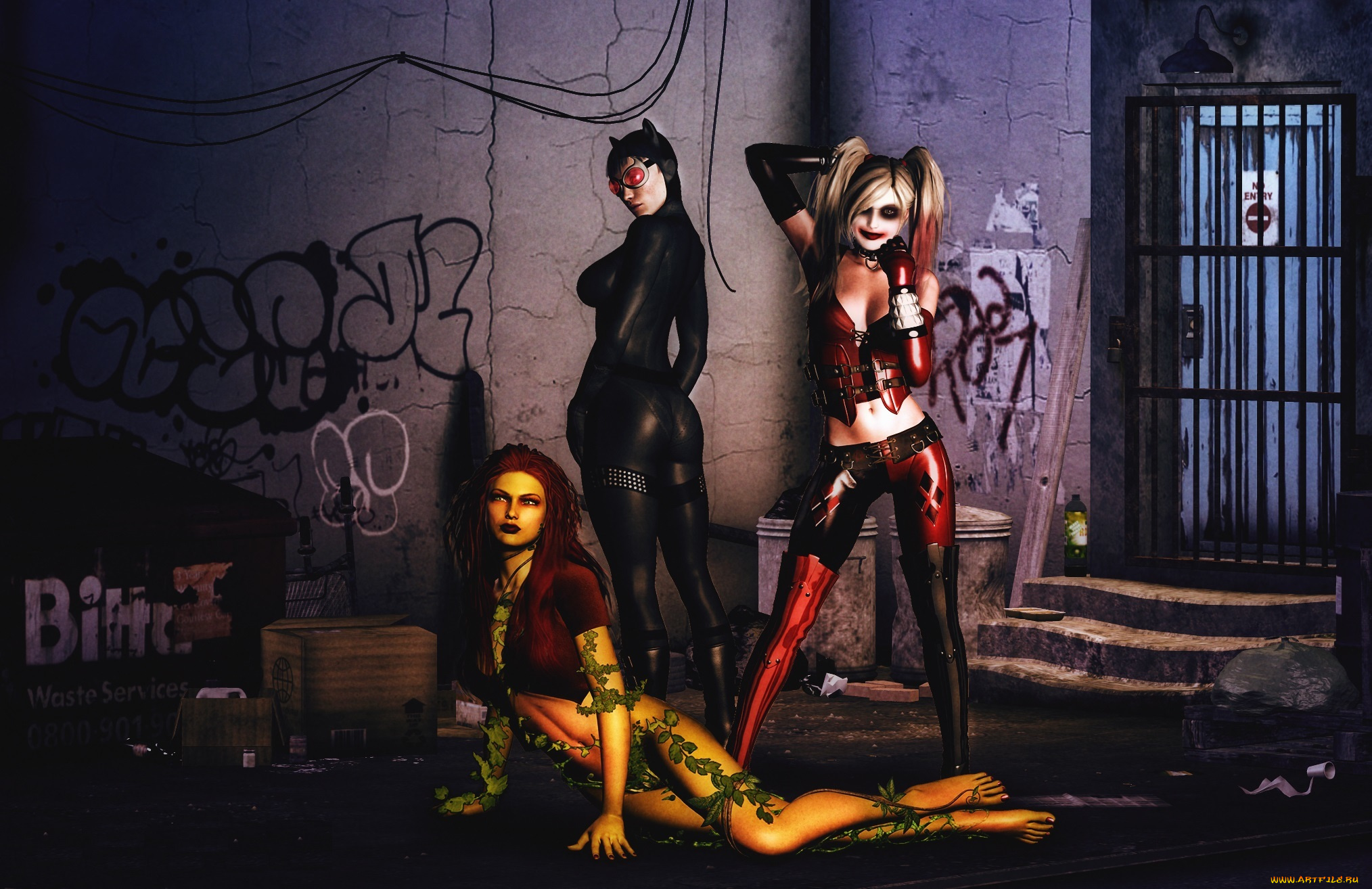 3д, графика, фантазия, , fantasy, Ядовитый, плющ, готем, harley, quinn, selina, kyle, catwoman, poison, pamela, isley