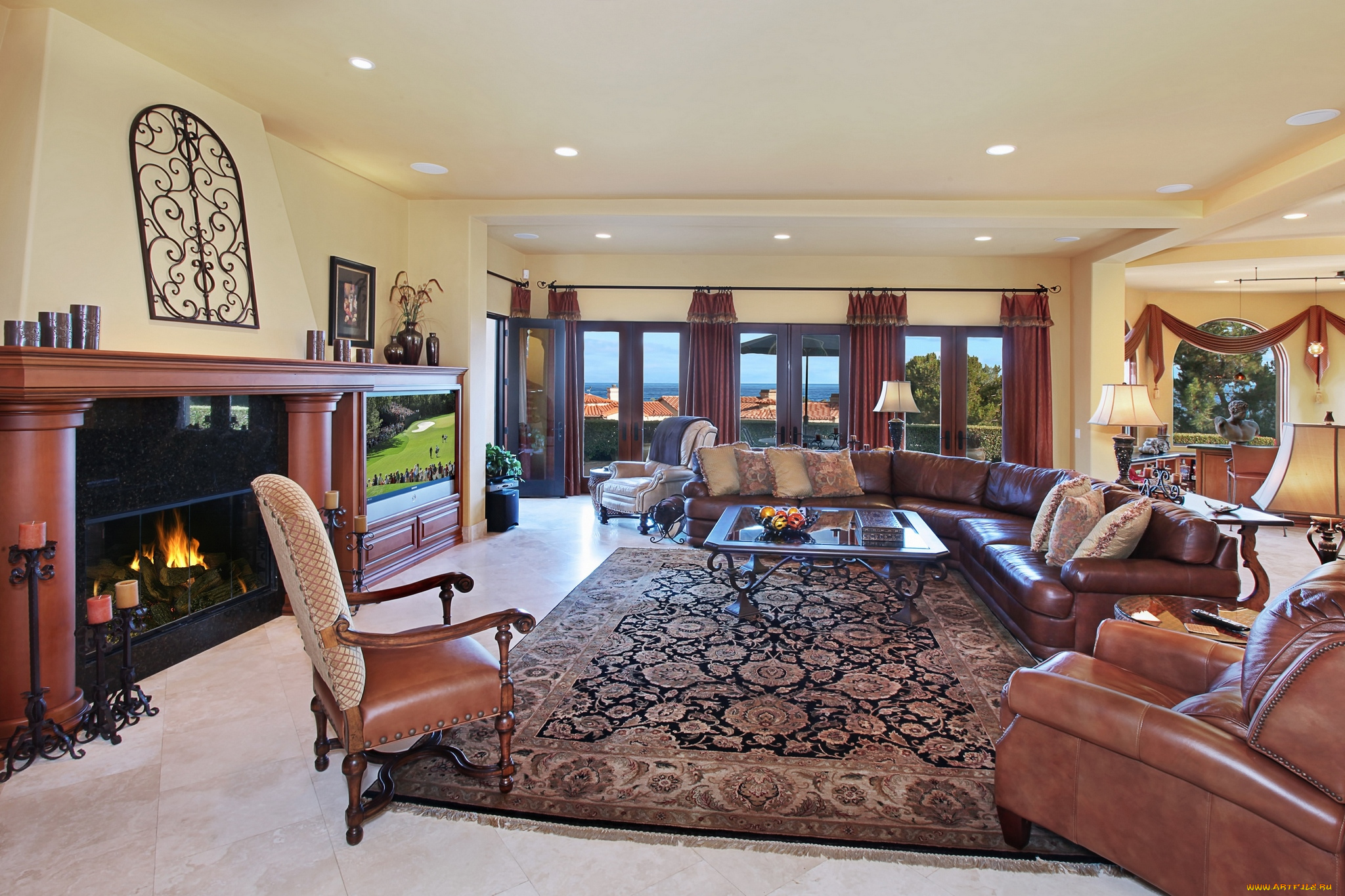 интерьер, гостиная, мебель, камин