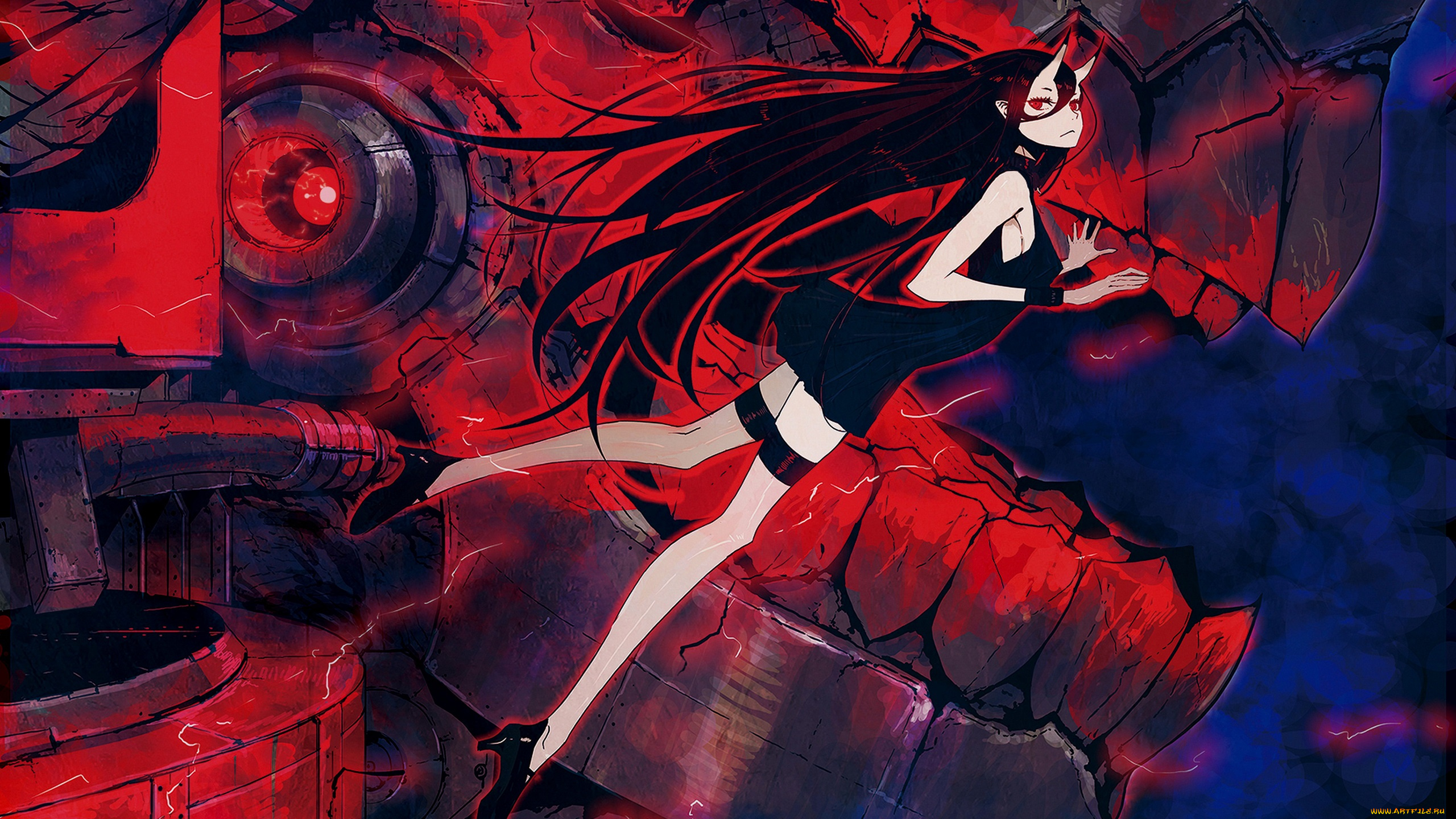 аниме, kantai, collection, монстр, девушка, зубы, пасть, демон, рога, арт