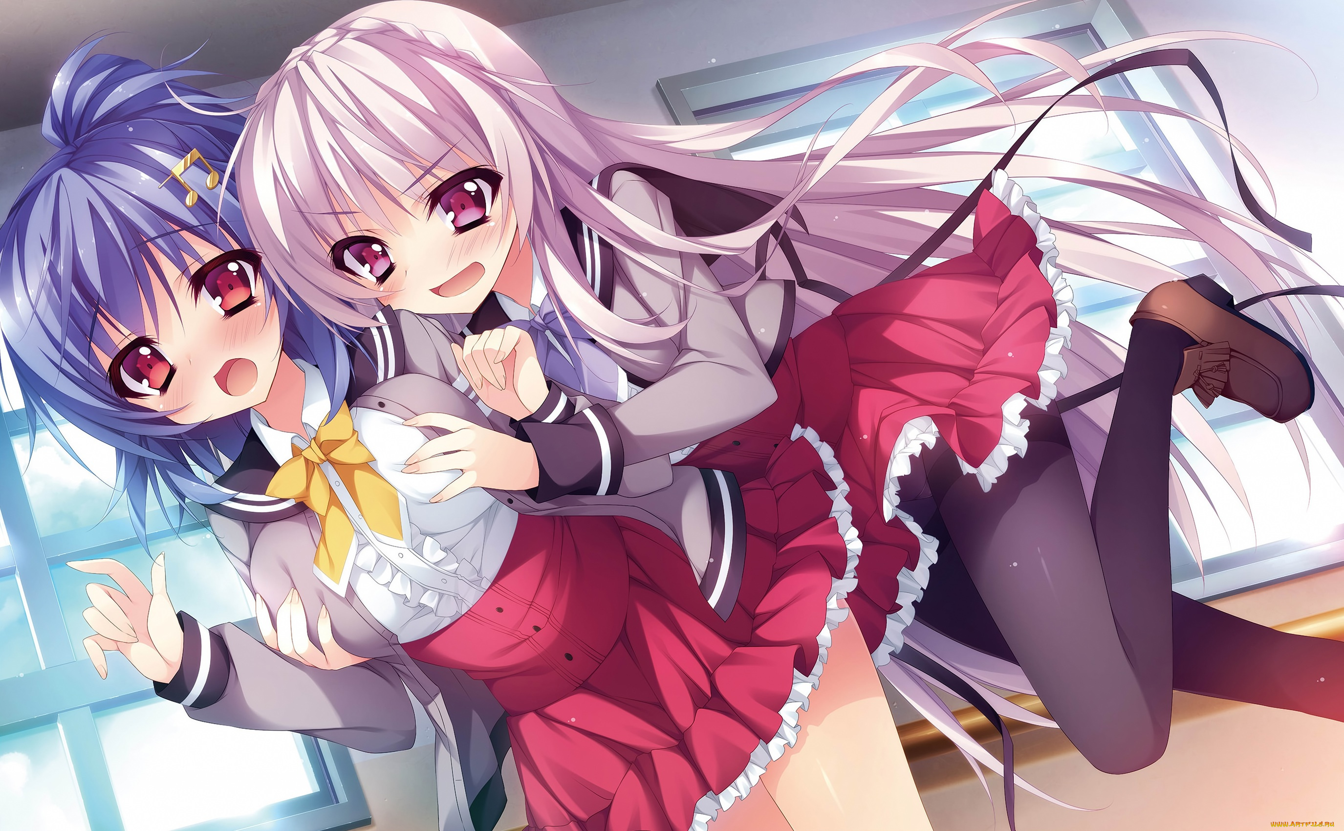 аниме, *unknown, , другое, форма, смушение, девушки, падение, небо, окно