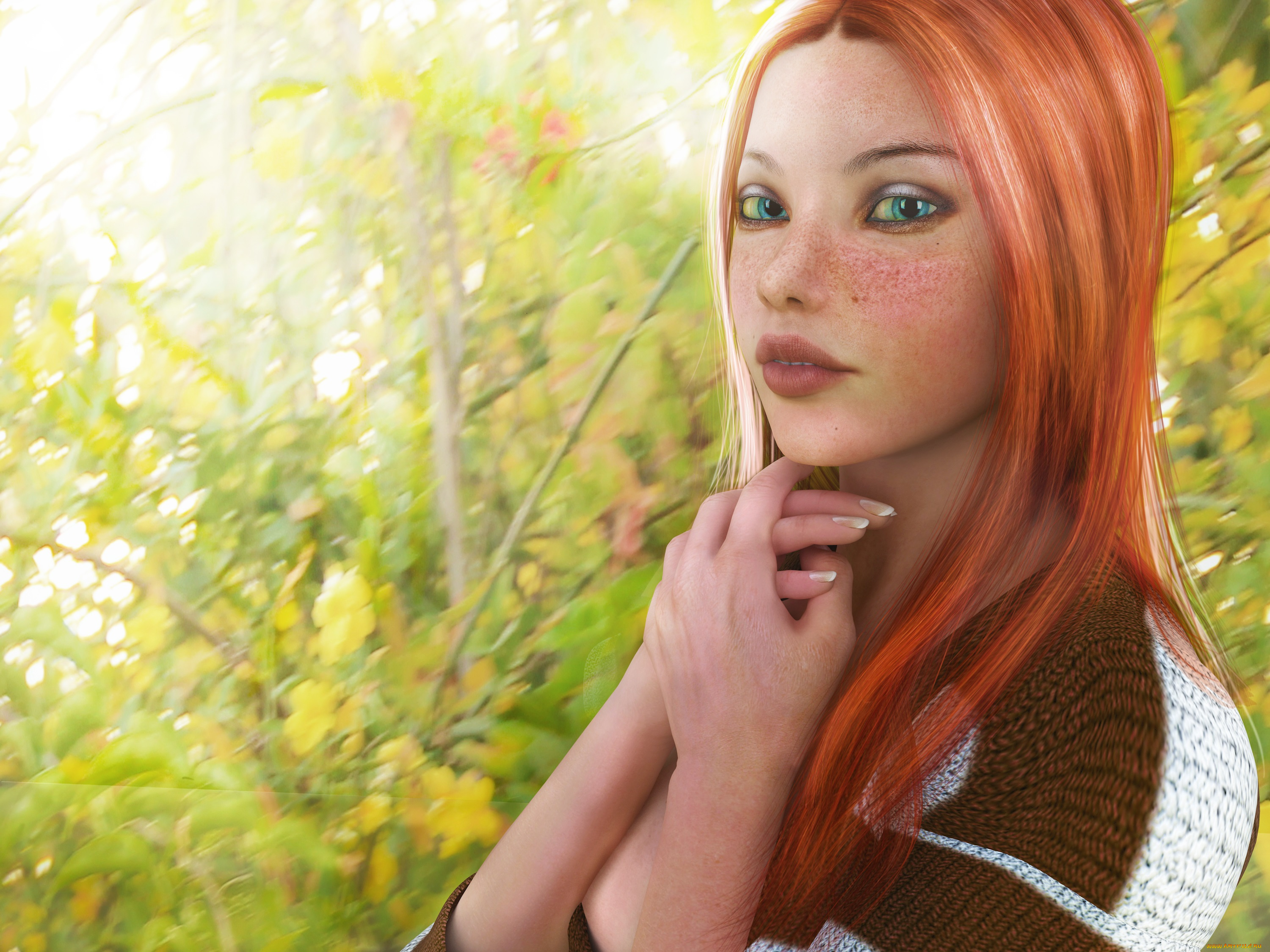 3д, графика, портрет, , portraits, взгляд, девушка, рыжая