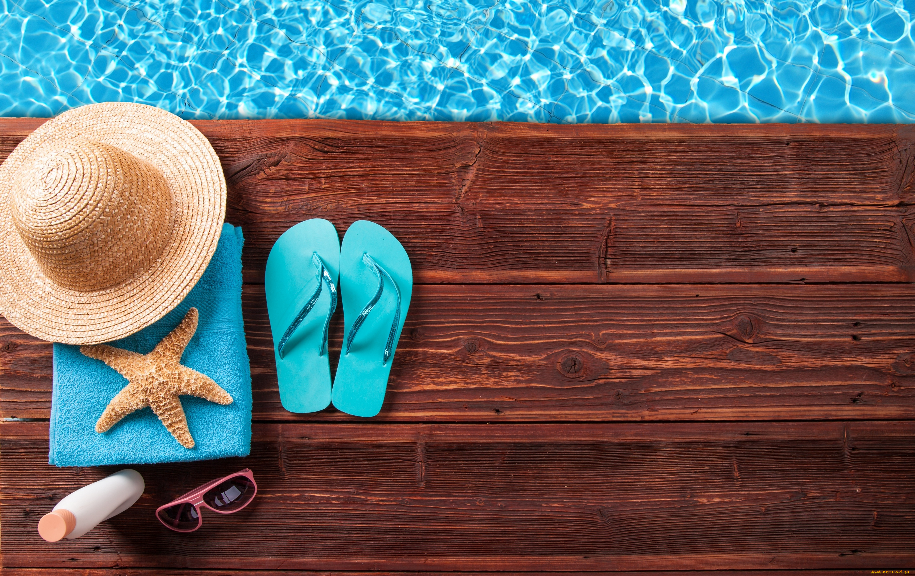 разное, предметы, быта, вода, полотенце, шляпа, сланцы, морская, звезда, очки, крем