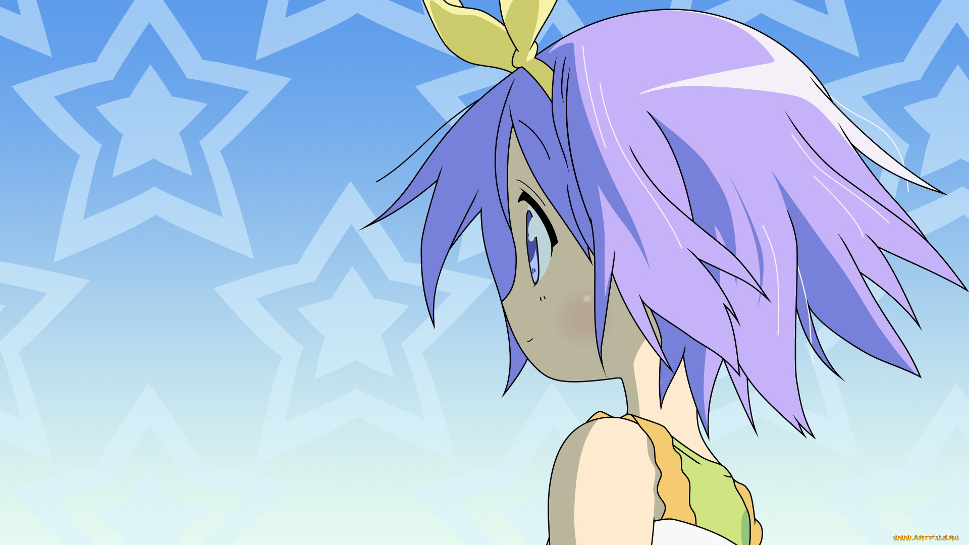 аниме, lucky, star, девушка, взгляд, фон