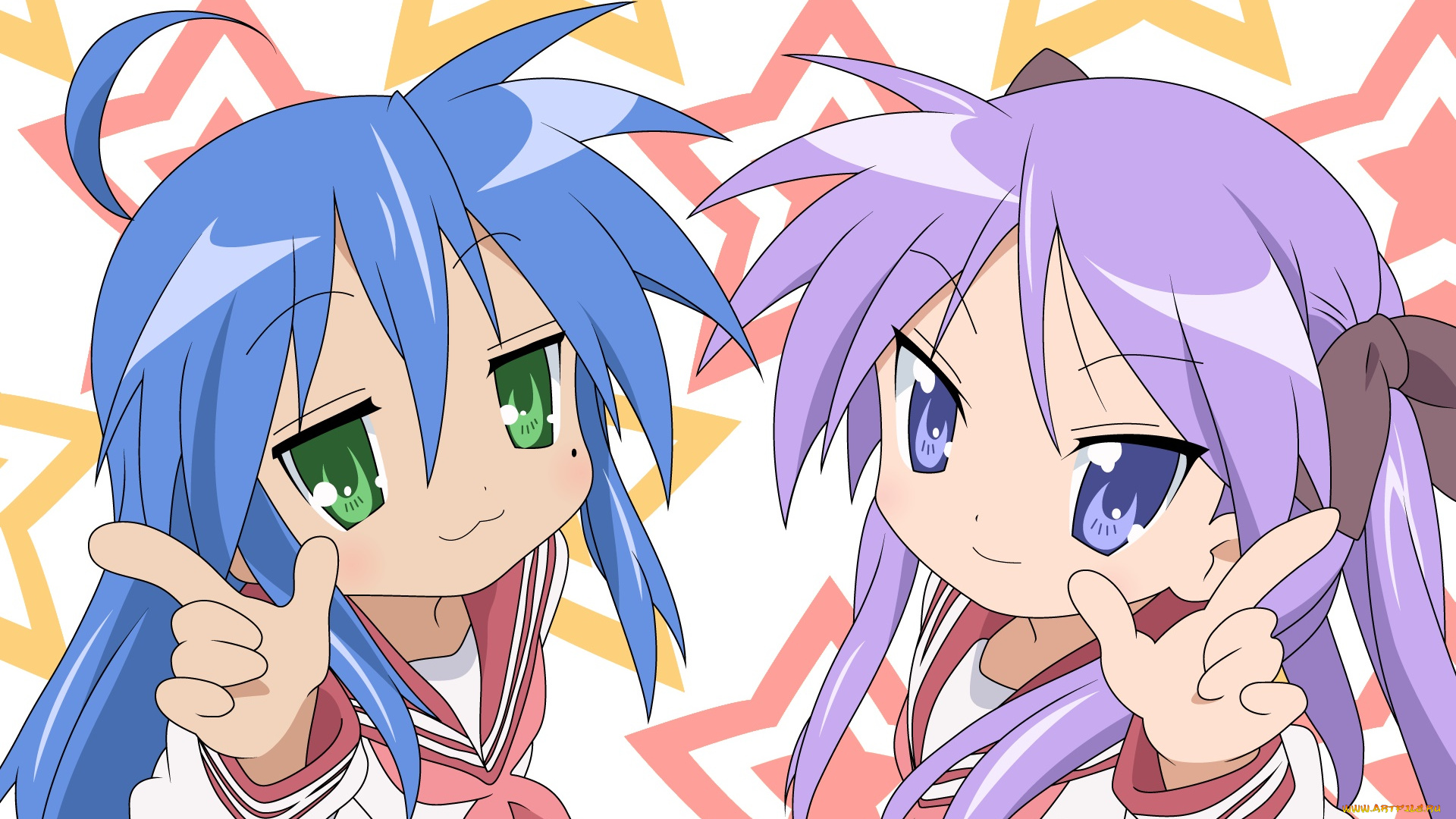 аниме, lucky, star, девушки, фон, взгляд