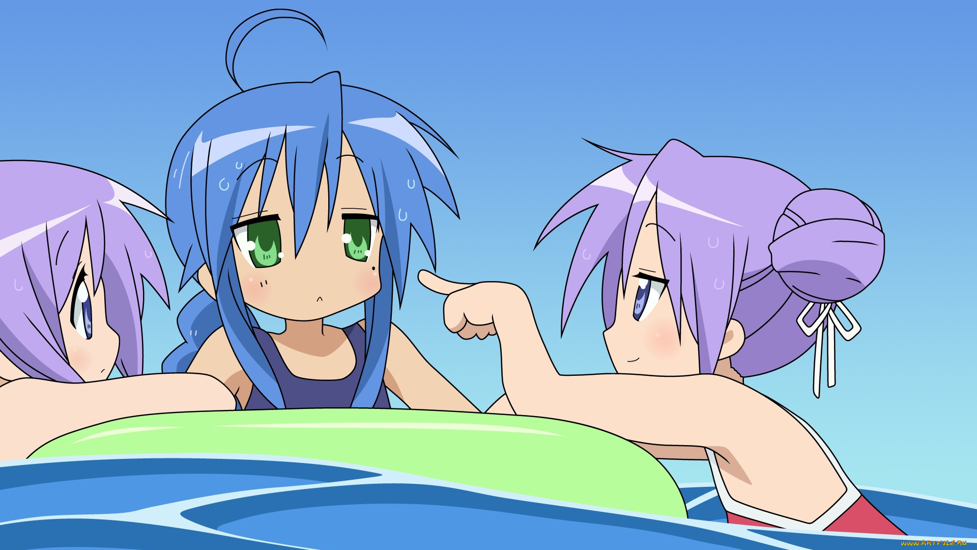 аниме, lucky, star, фон, взгляд, девушки