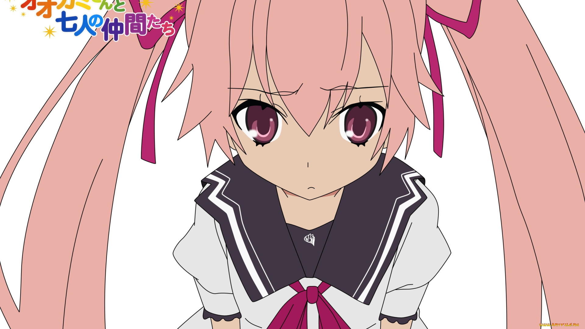 аниме, ookami-san, to, shichinin, no, nakama-tachi, девушка, взгляд, фон