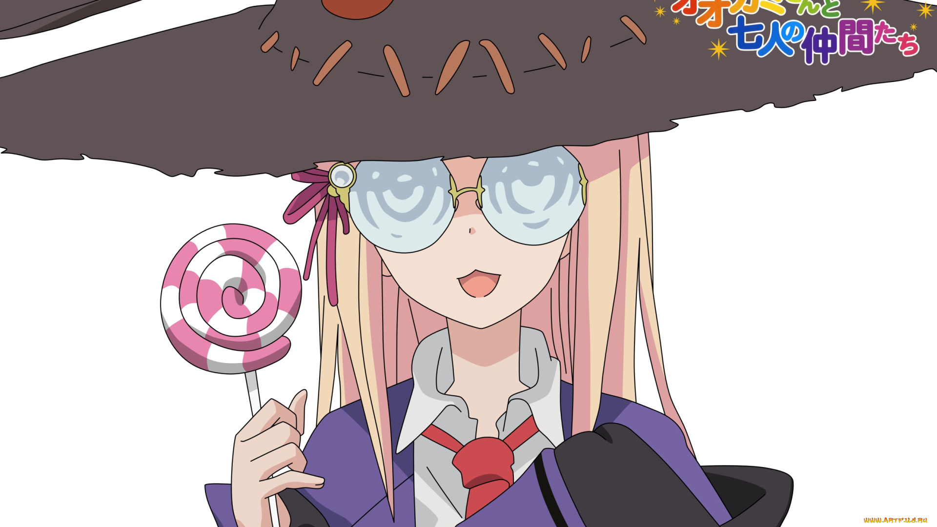 аниме, ookami-san, to, shichinin, no, nakama-tachi, девушка, взгляд, фон