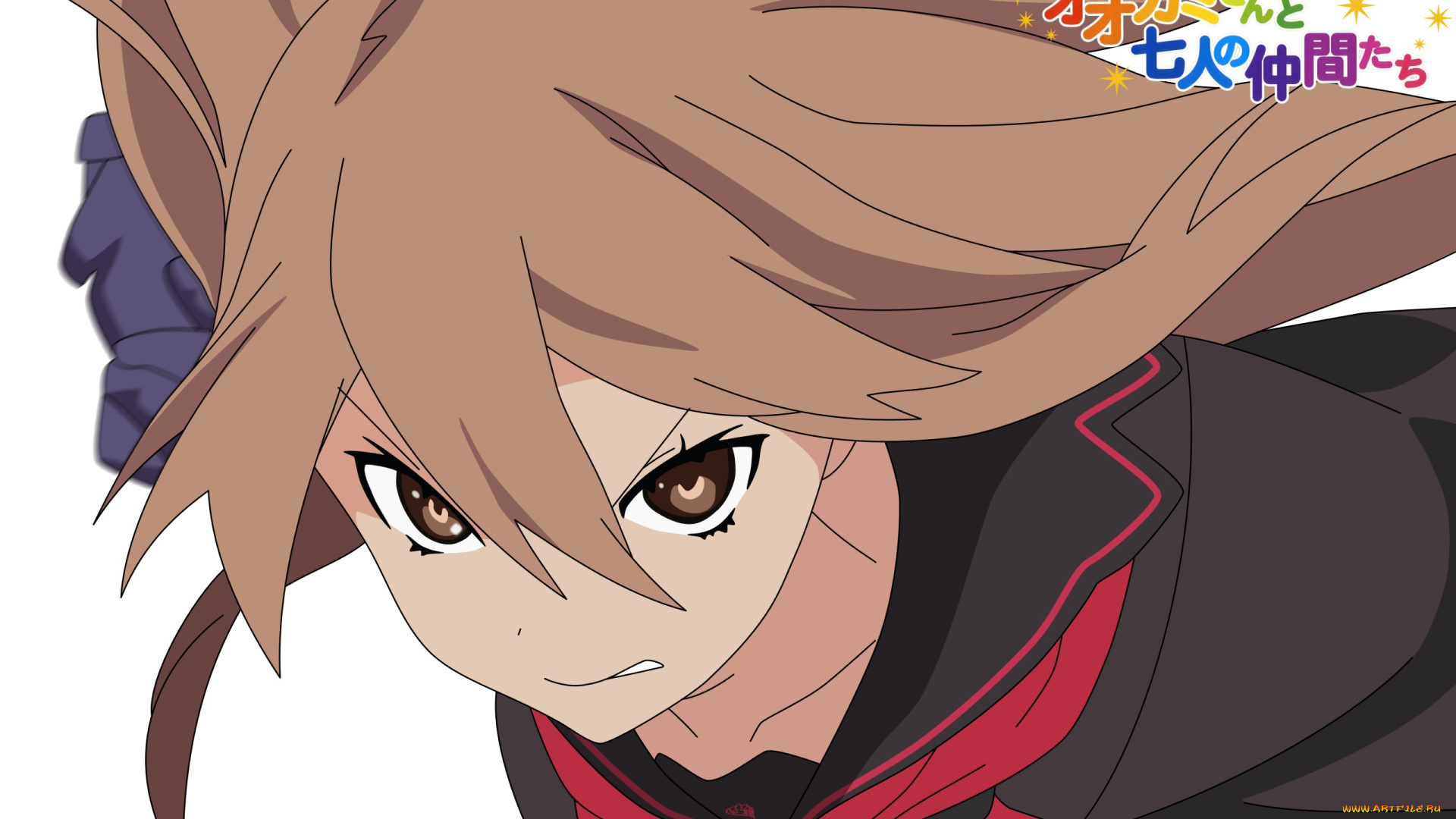 аниме, ookami-san, to, shichinin, no, nakama-tachi, девушка, взгляд, фон