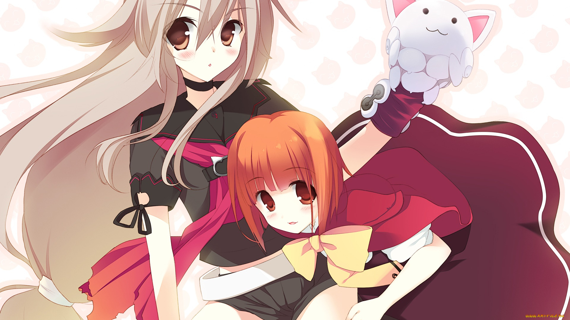 аниме, ookami-san, to, shichinin, no, nakama-tachi, девушки, взгляд, фон