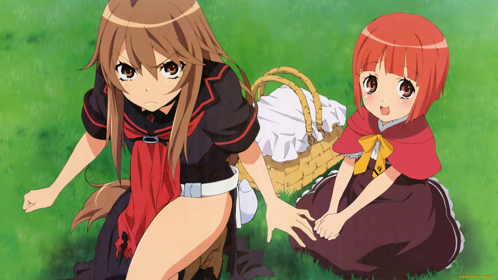 аниме, ookami-san, to, shichinin, no, nakama-tachi, девушки, взгляд, фон