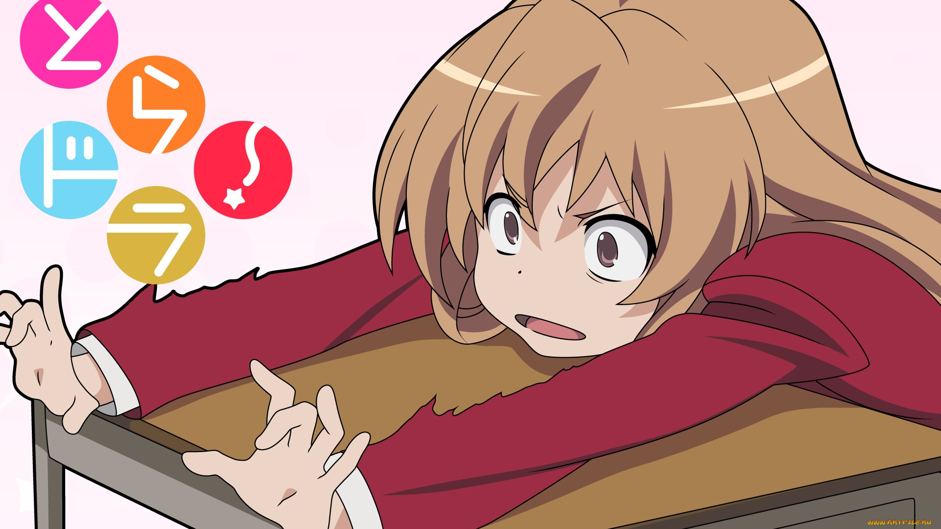 аниме, toradora, девушка, взгляд, фон