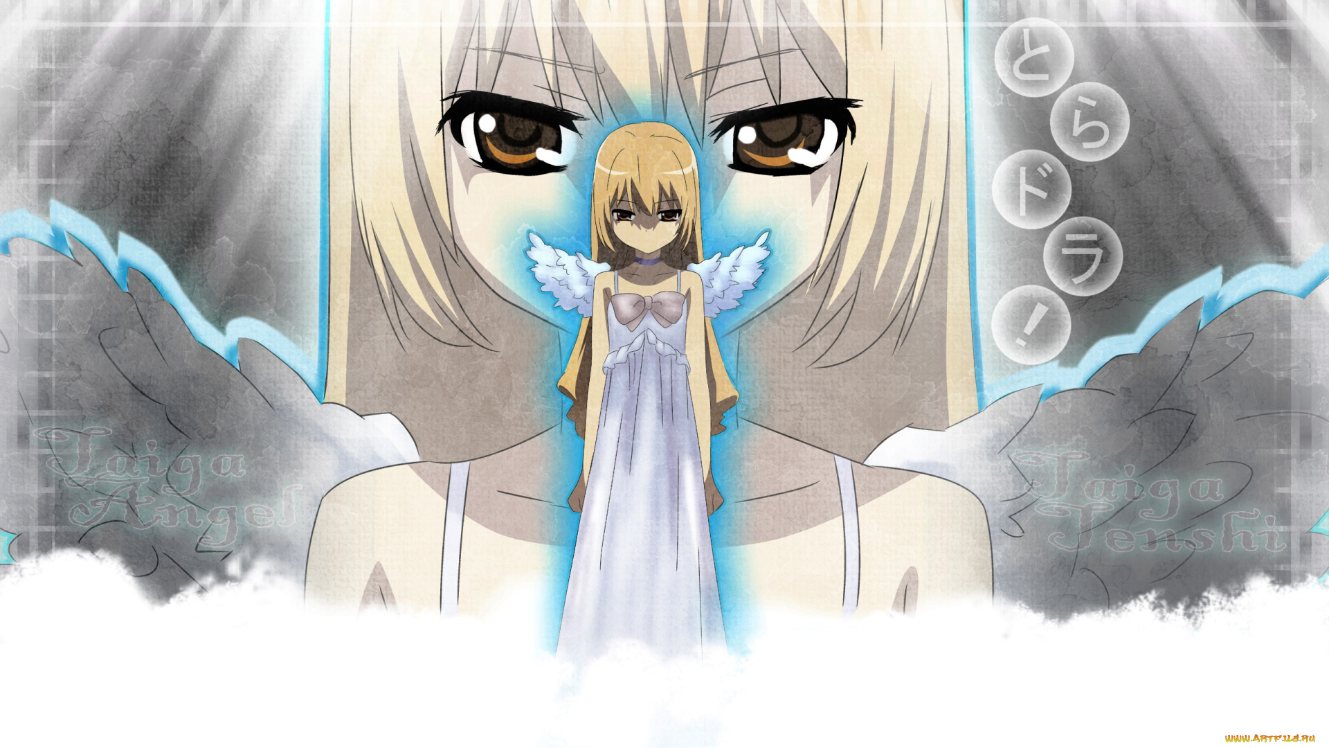 аниме, toradora, девушка, взгляд, фон, ангел