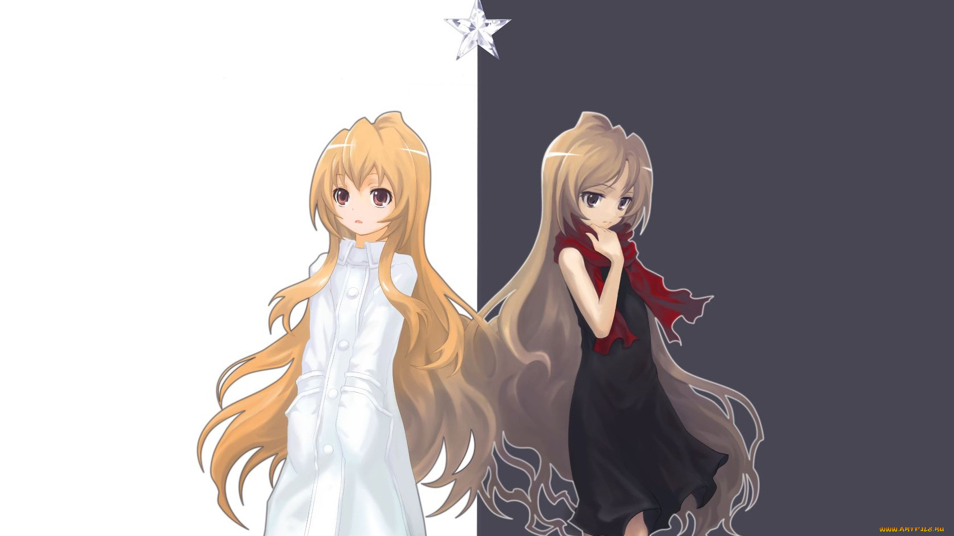 аниме, toradora, девушки, взгляд, фон