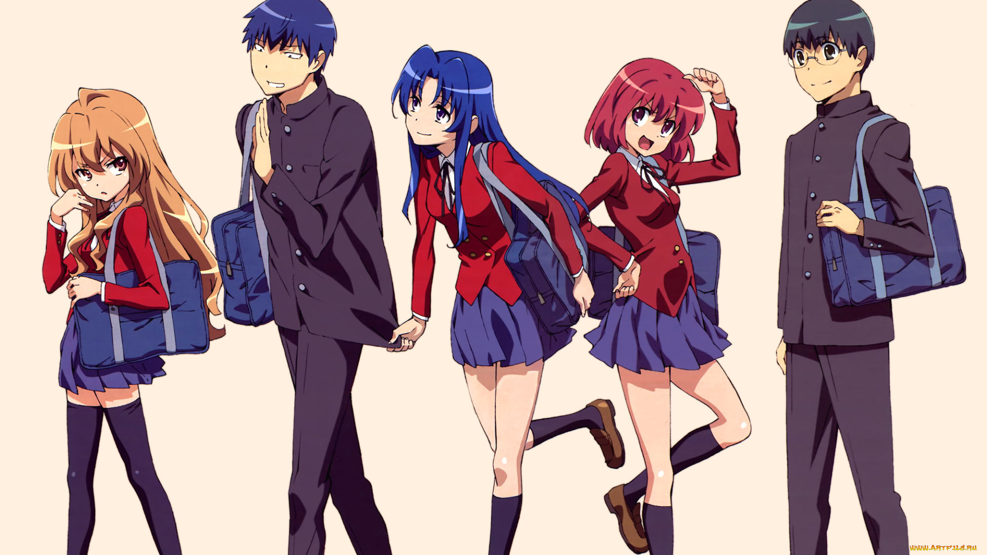 аниме, toradora, девушки, взгляд, фон