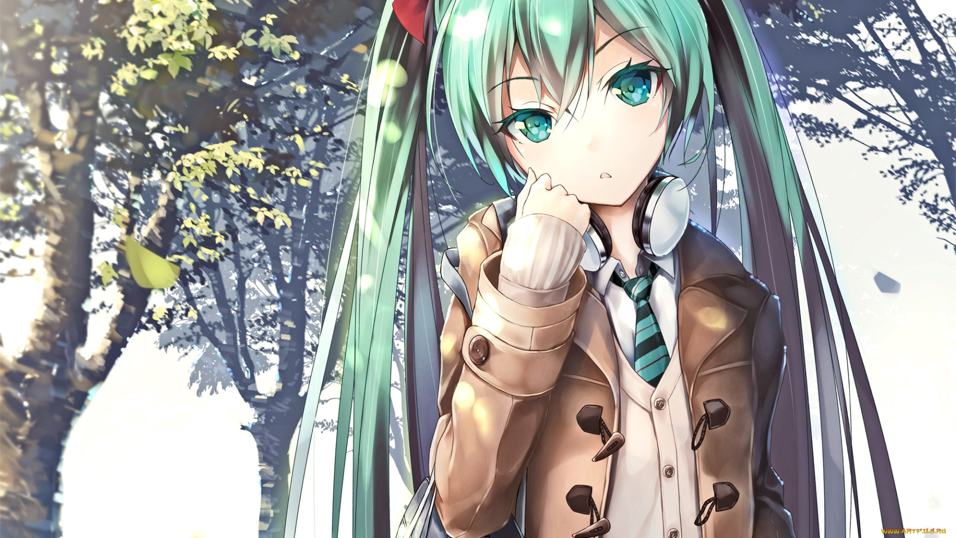 аниме, vocaloid, девушка, взгляд, фон