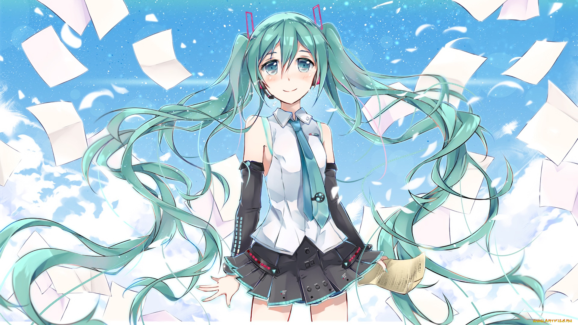 аниме, vocaloid, девушка, взгляд, фон