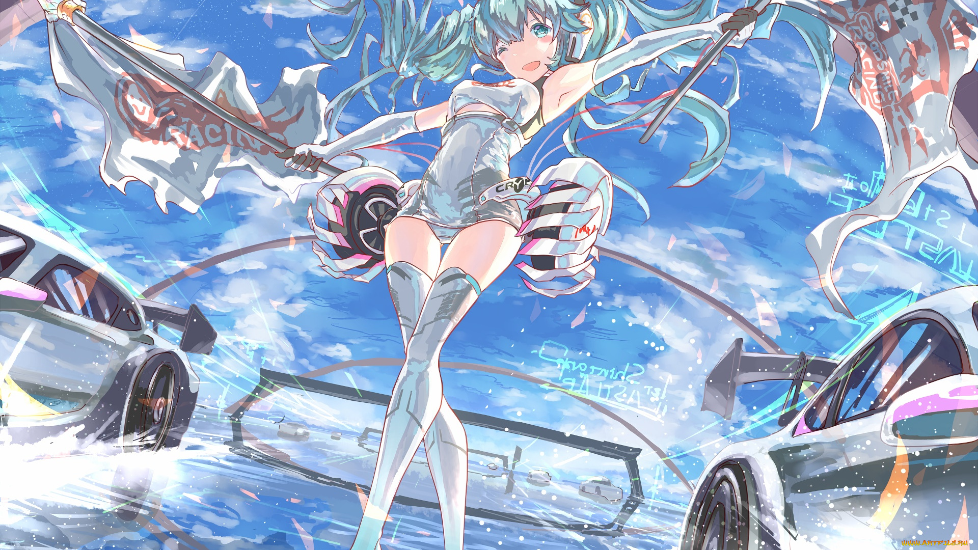 аниме, vocaloid, девушка, взгляд, фон