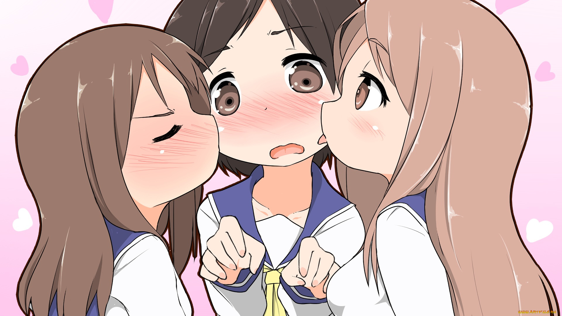 аниме, yuyushiki, девушки, фон, взгляд