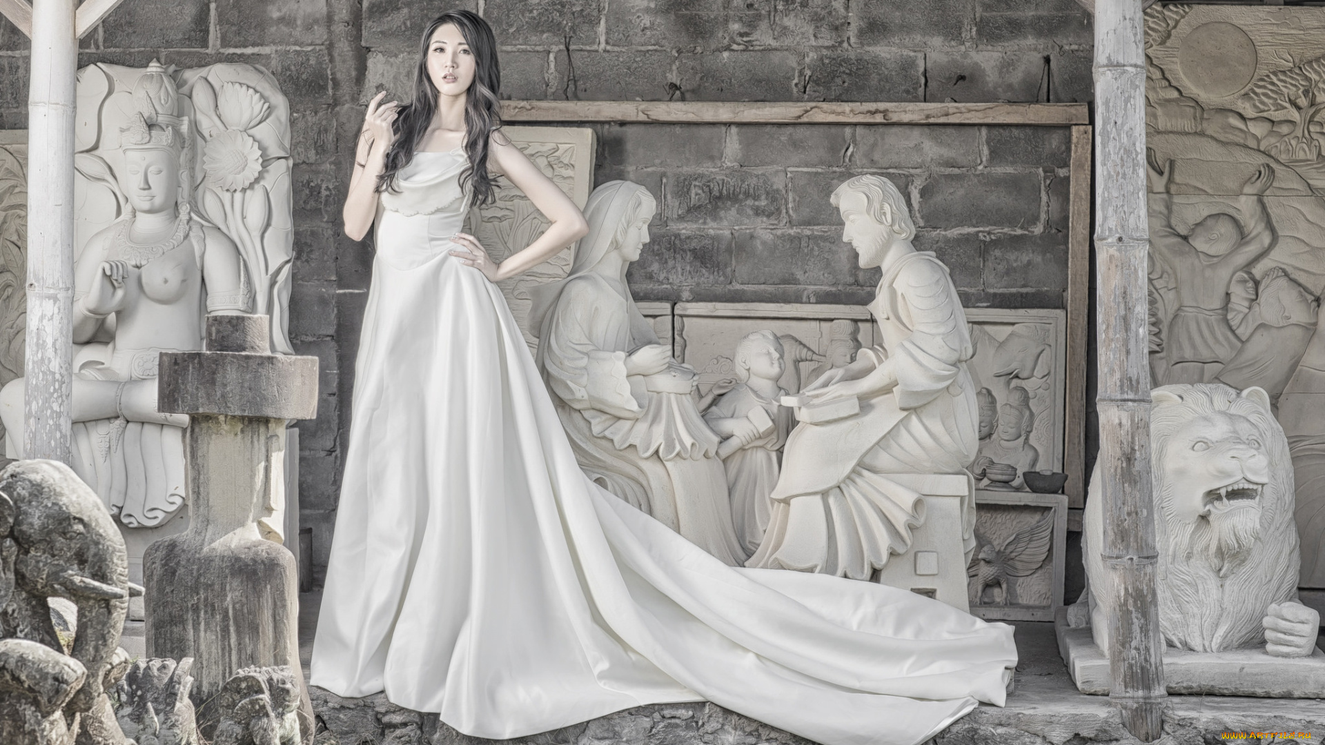 девушки, -unsort, , азиатки, скульптуры, стиль, азиатка, платье, девушка