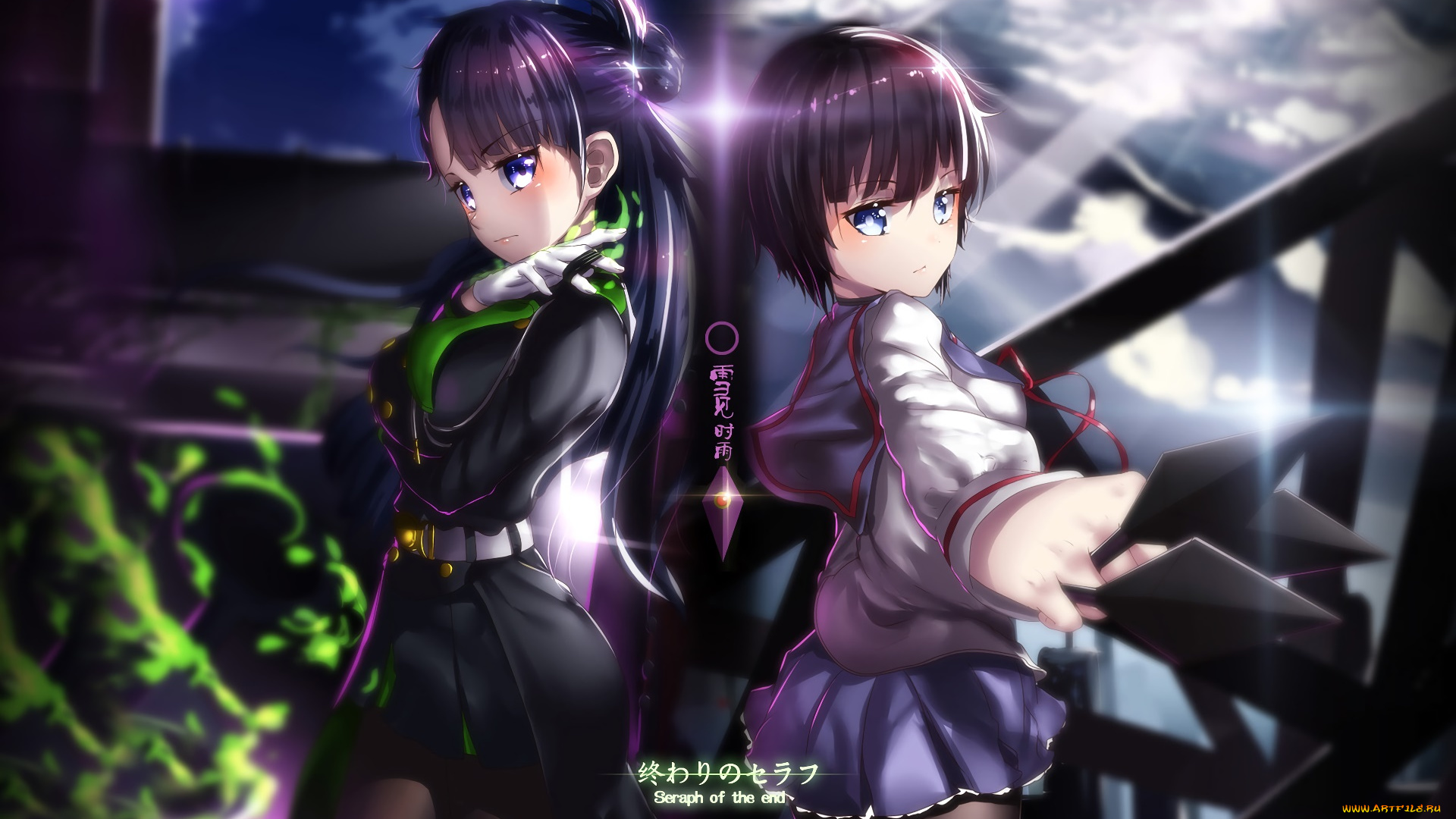 owari, no, seraph, аниме, взгляд, девушки, фон