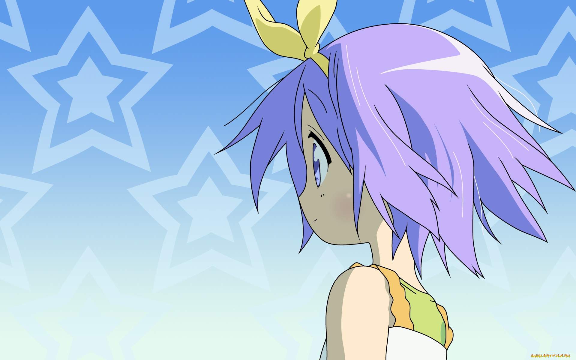 аниме, lucky, star, девушка, взгляд, фон