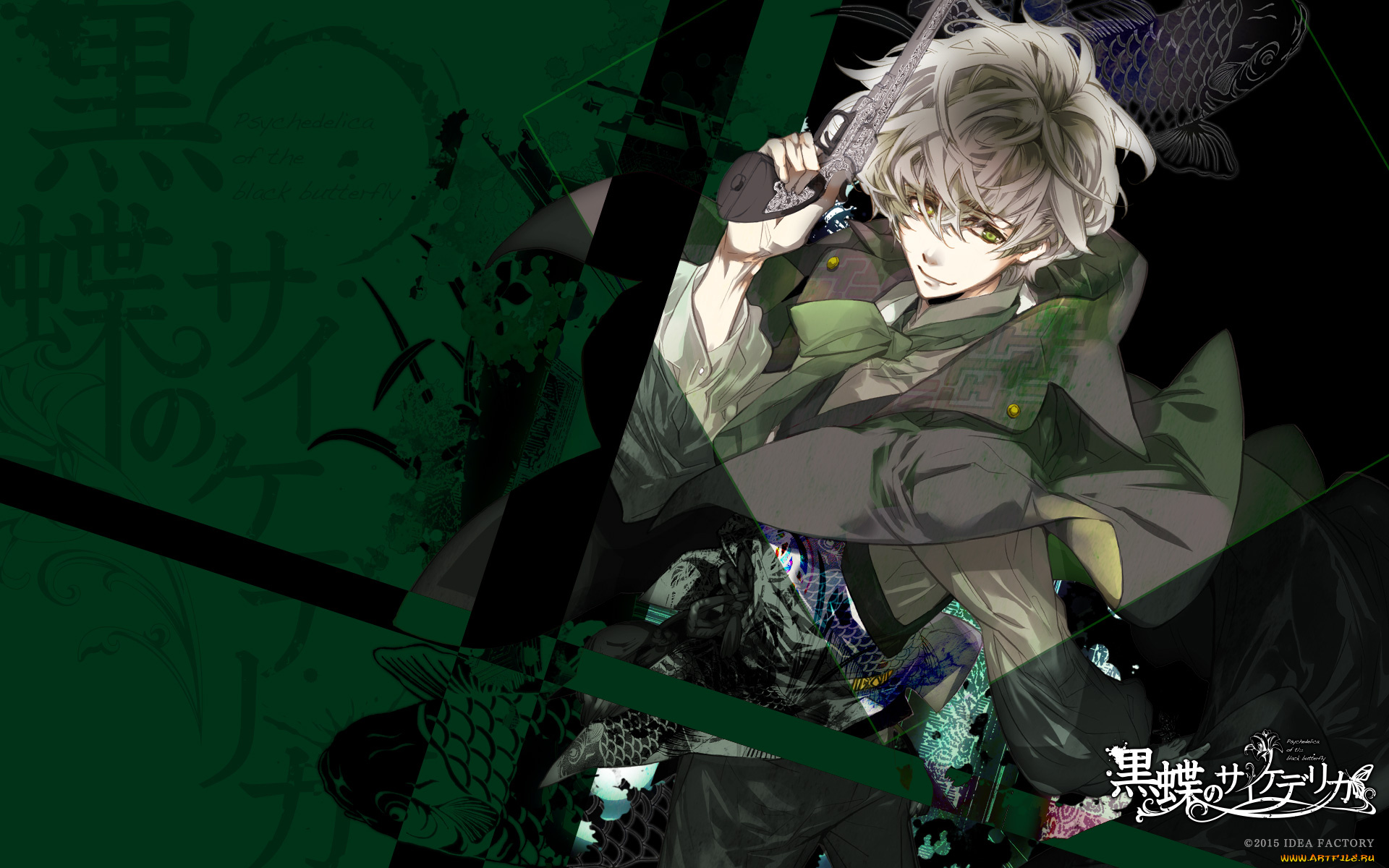 black, butterfly, аниме, взгляд, парень, фон