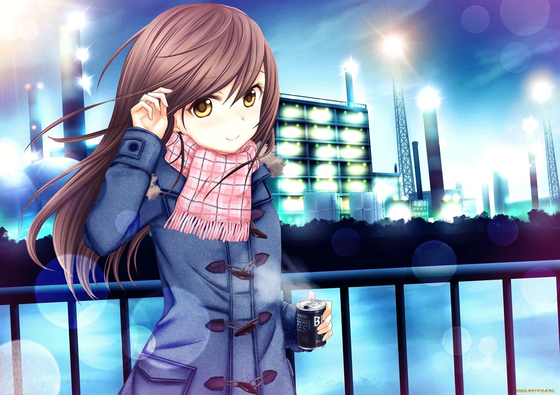 аниме, город, , улицы, , здания, девушка, взгляд, фон