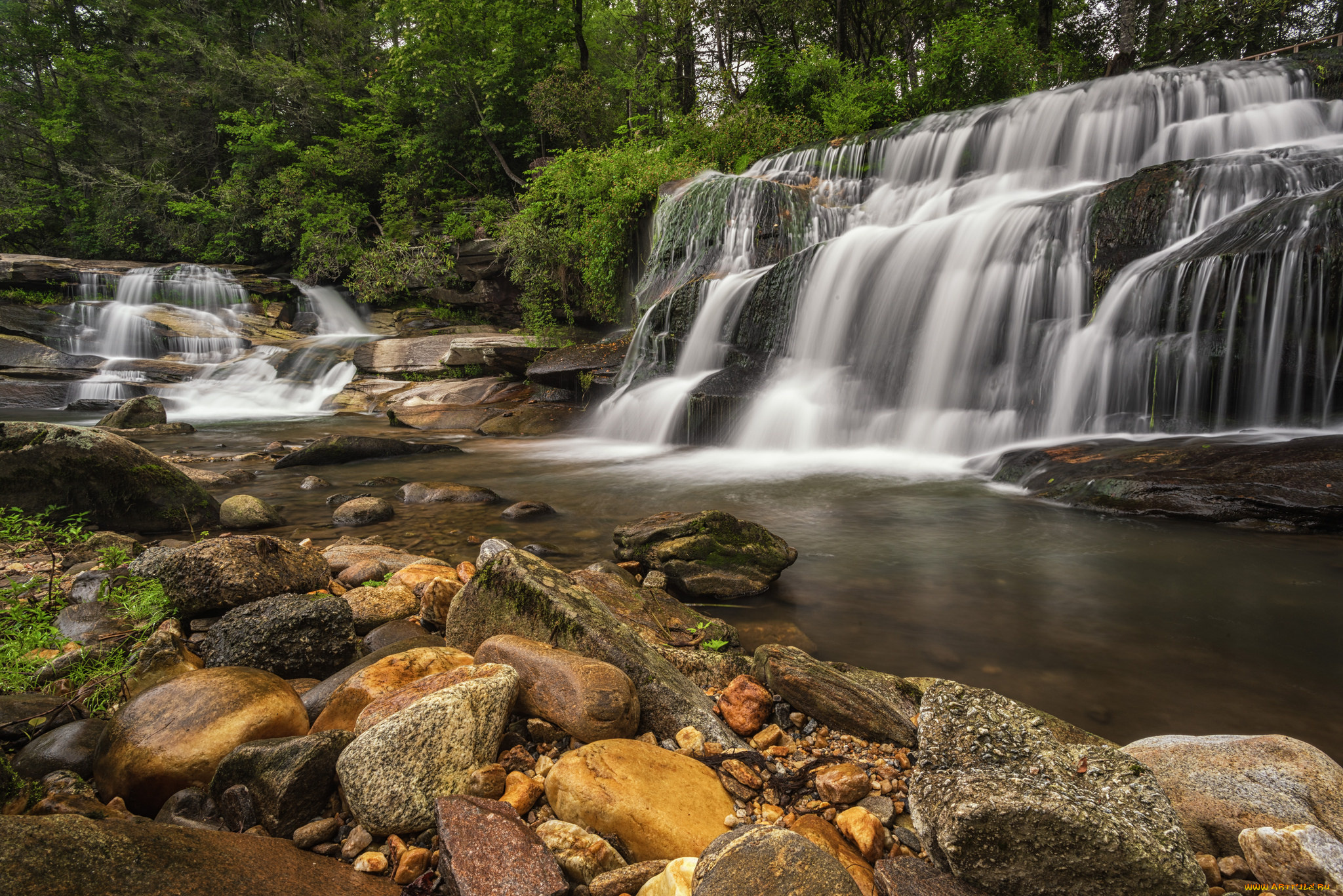 природа, водопады, водопад, река, лес