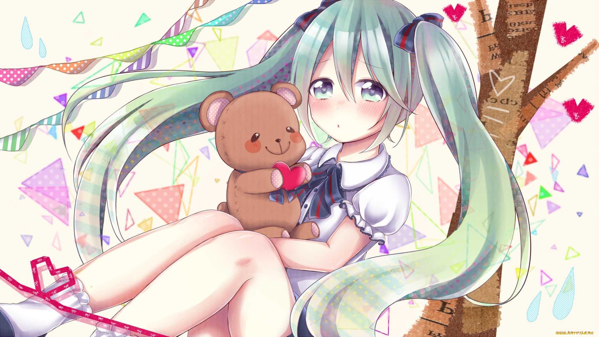 аниме, vocaloid, девушка, взгляд, фон