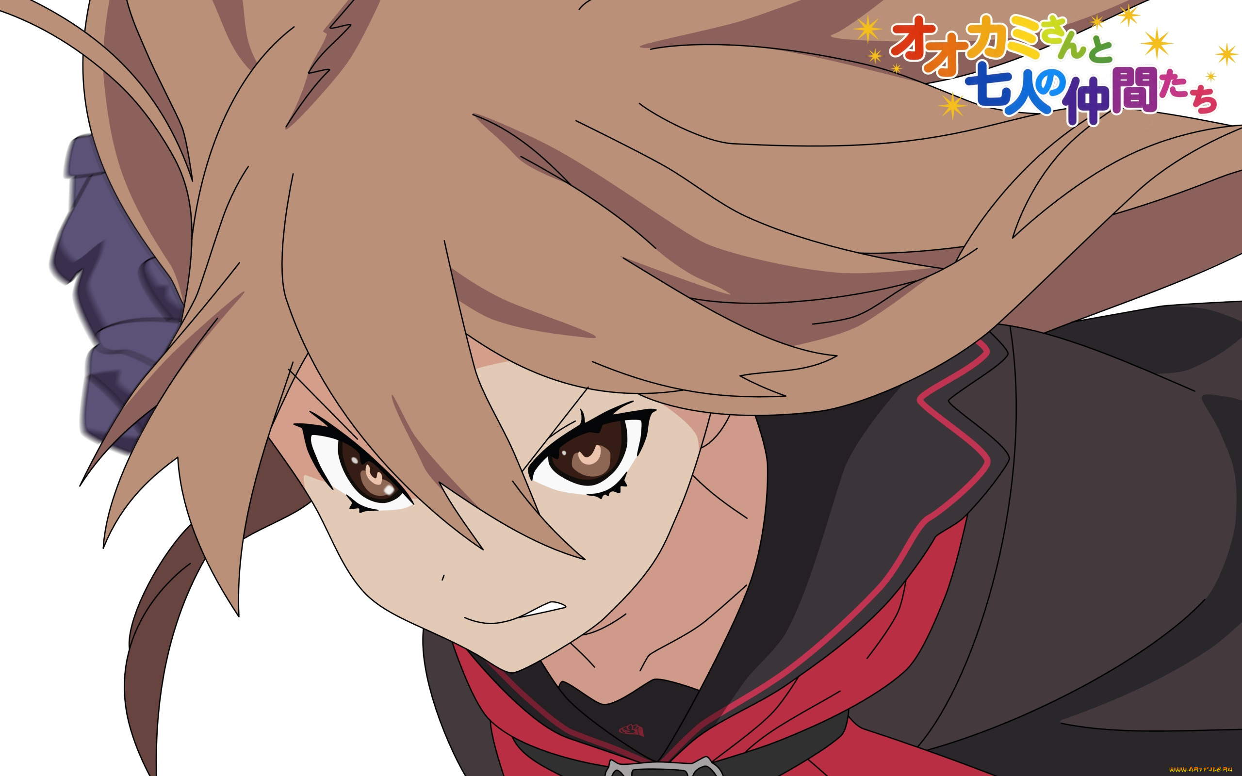 аниме, ookami-san, to, shichinin, no, nakama-tachi, девушка, взгляд, фон