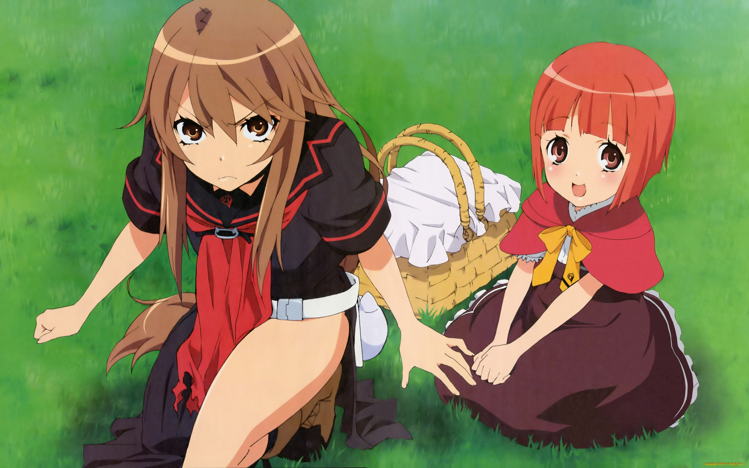 аниме, ookami-san, to, shichinin, no, nakama-tachi, девушки, взгляд, фон