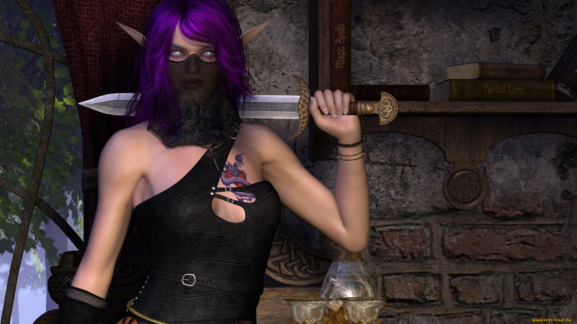 3д, графика, эльфы, , elves, фон, взгляд, девушка