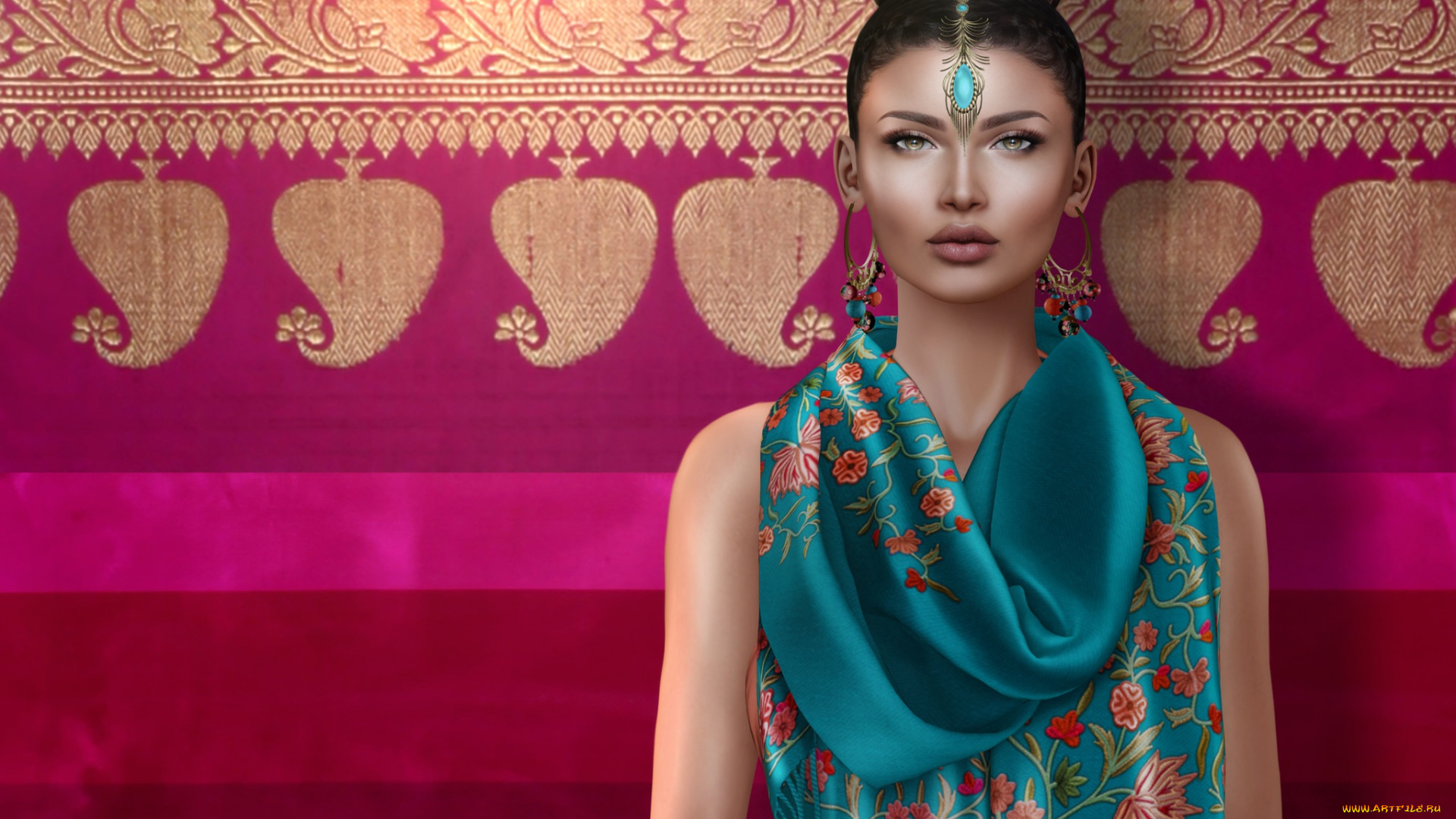 3д, графика, люди, , people, ткань, украшение, девушка