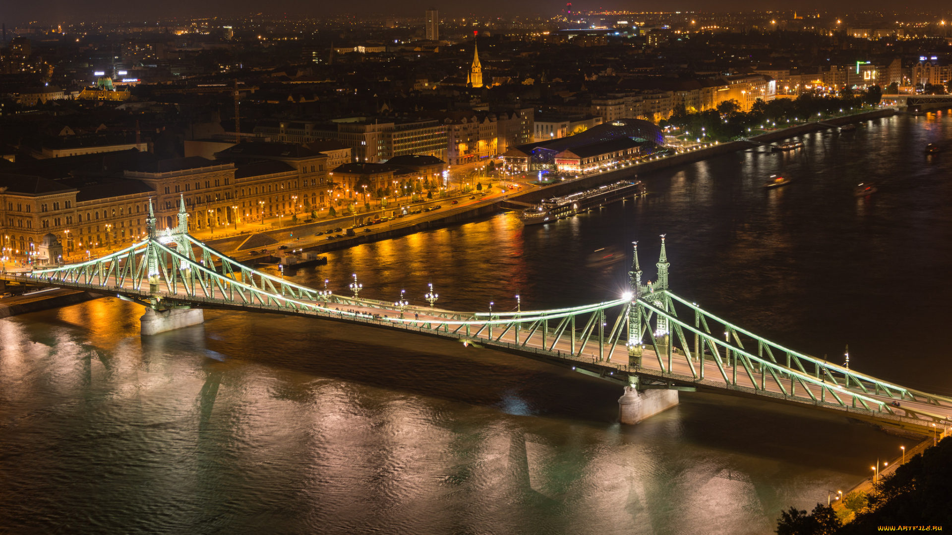 budapest, , hongrie, города, будапешт, , венгрия, ночь, огни, река, мост