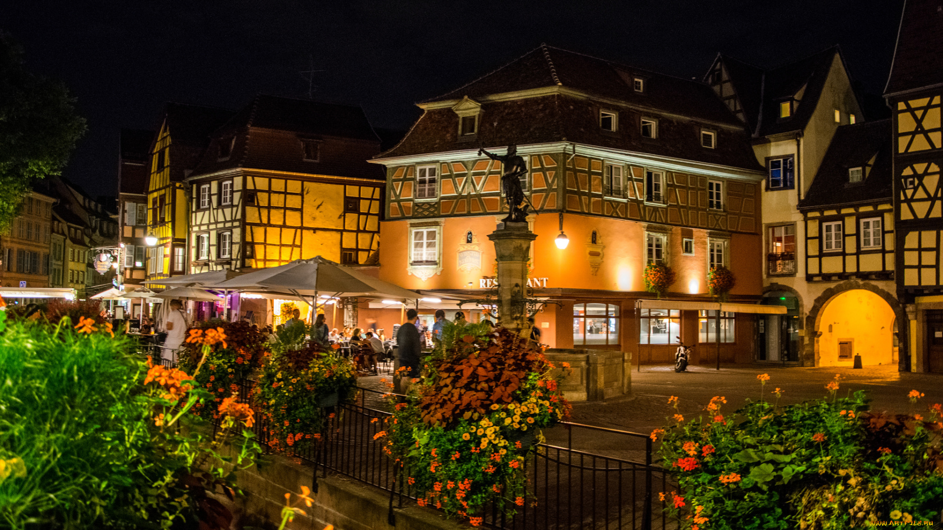 colmar, , alsace, , france, города, -, огни, ночного, города, огни, ночь