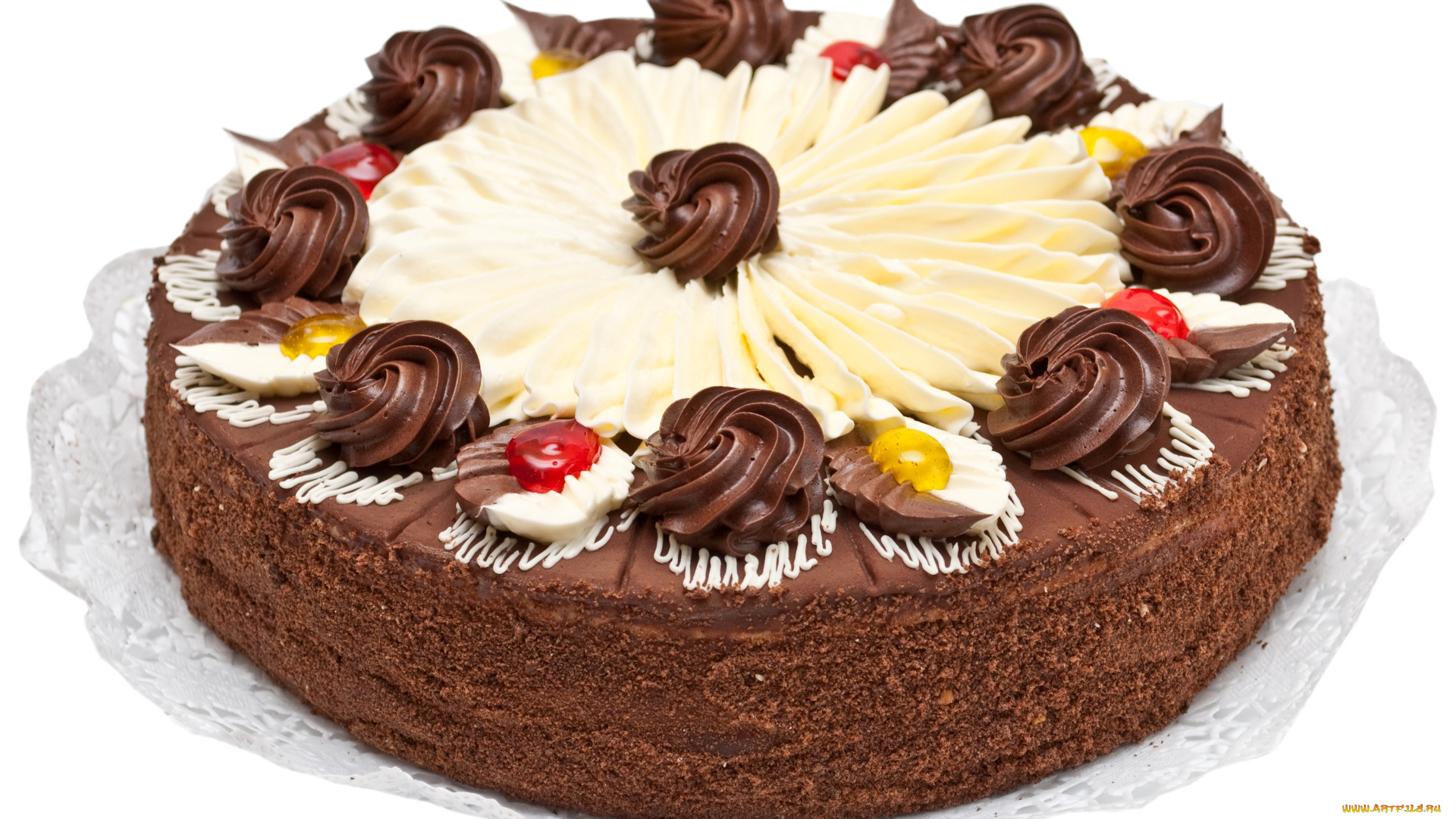 еда, торты, торт, кремом, с, шоколадным